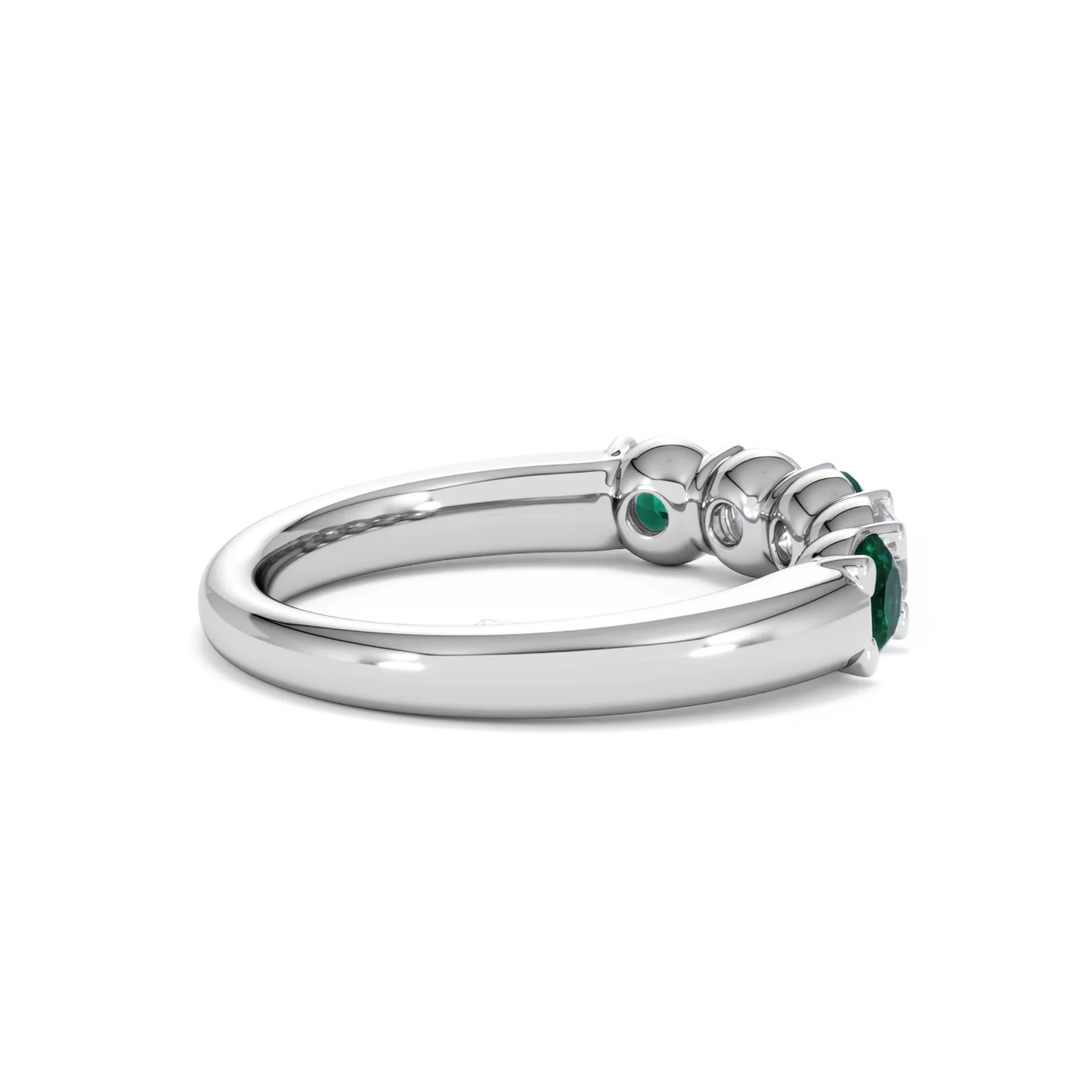 Solene 0.75ct Round Cut Lab Emerald and  Lab Diamond Half Eternity Ring in 18K White Gold - Image 34