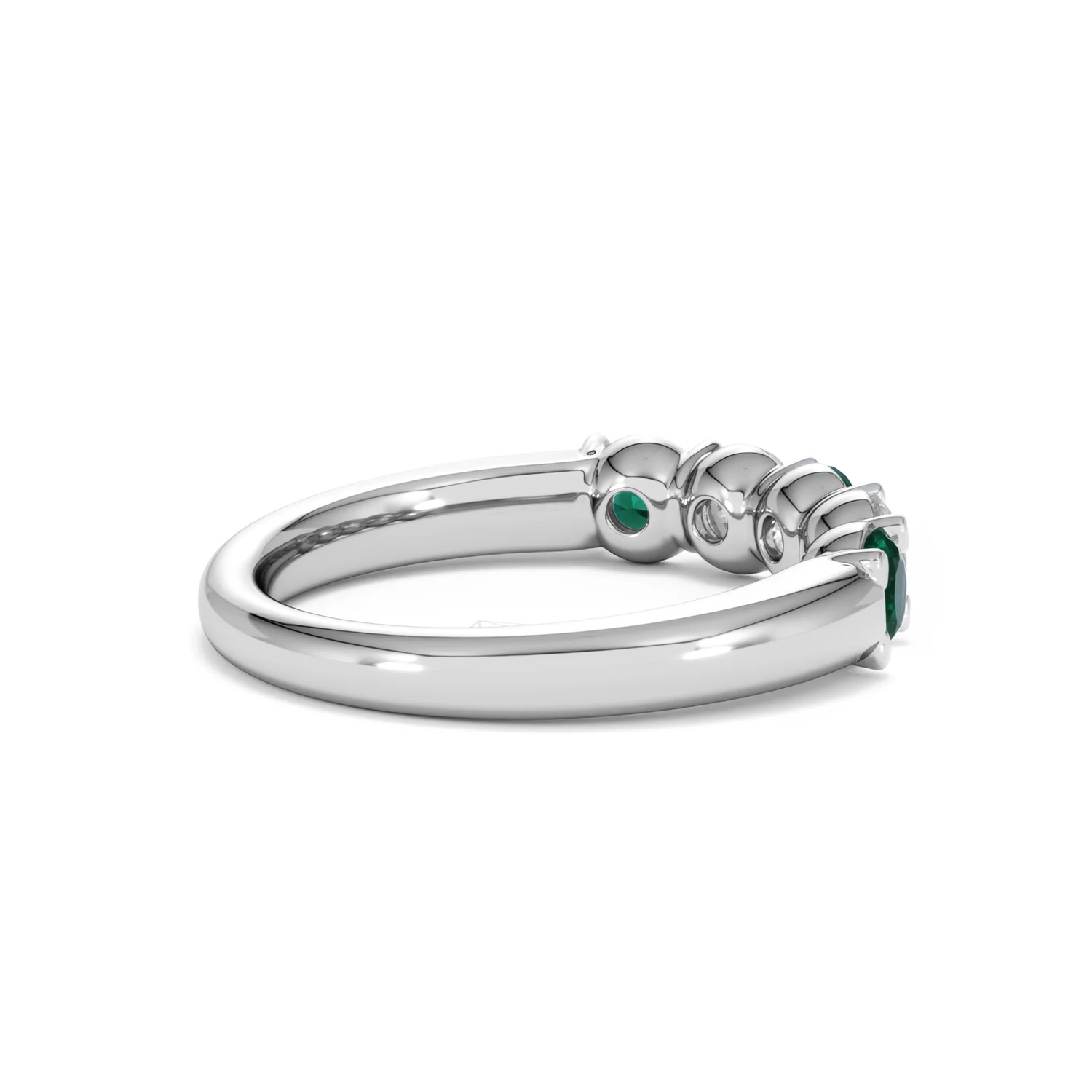 Solene 0.75ct Round Cut Lab Emerald and  Lab Diamond Half Eternity Ring in 18K White Gold - Image 35