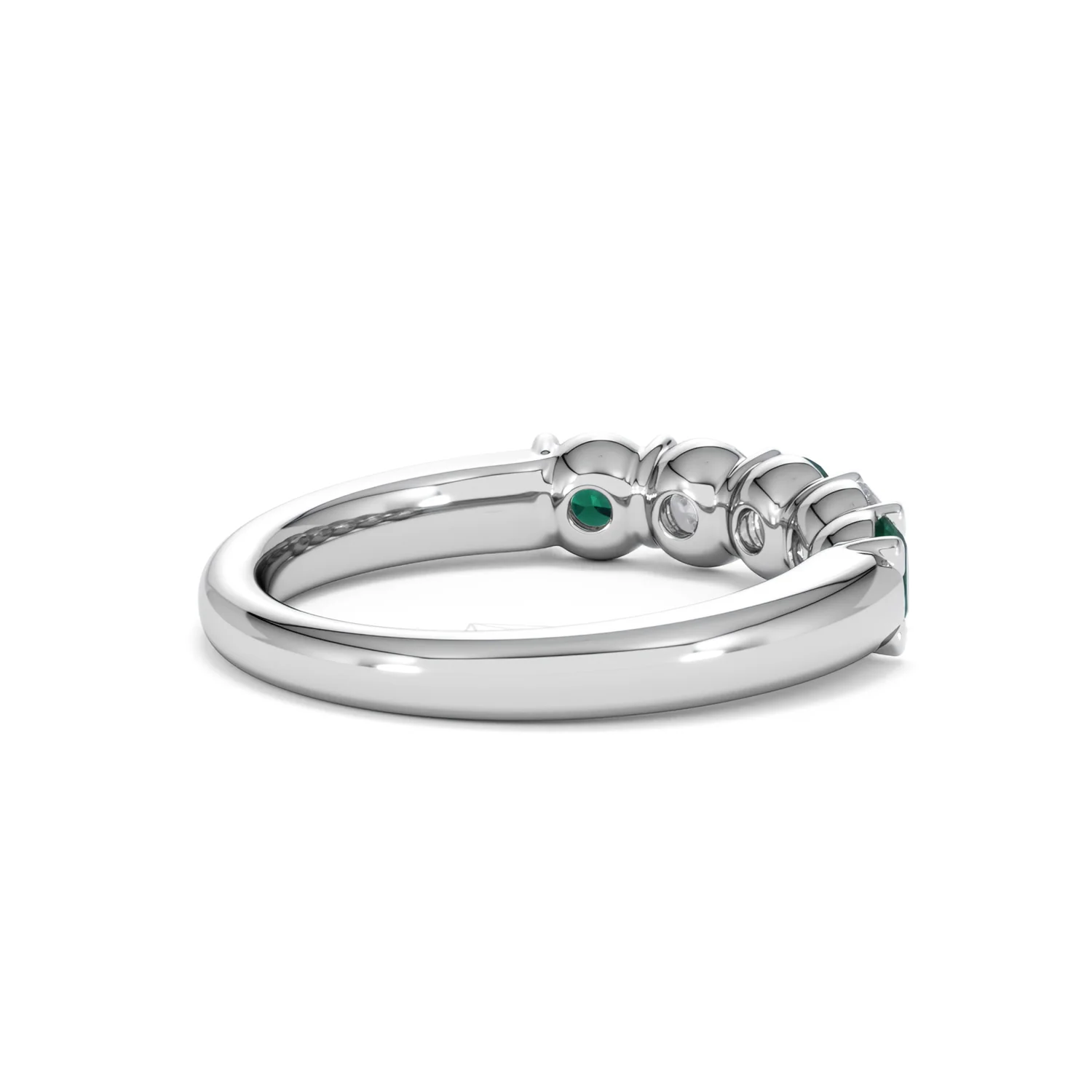 Solene 0.75ct Round Cut Lab Emerald and  Lab Diamond Half Eternity Ring in 18K White Gold - Image 37