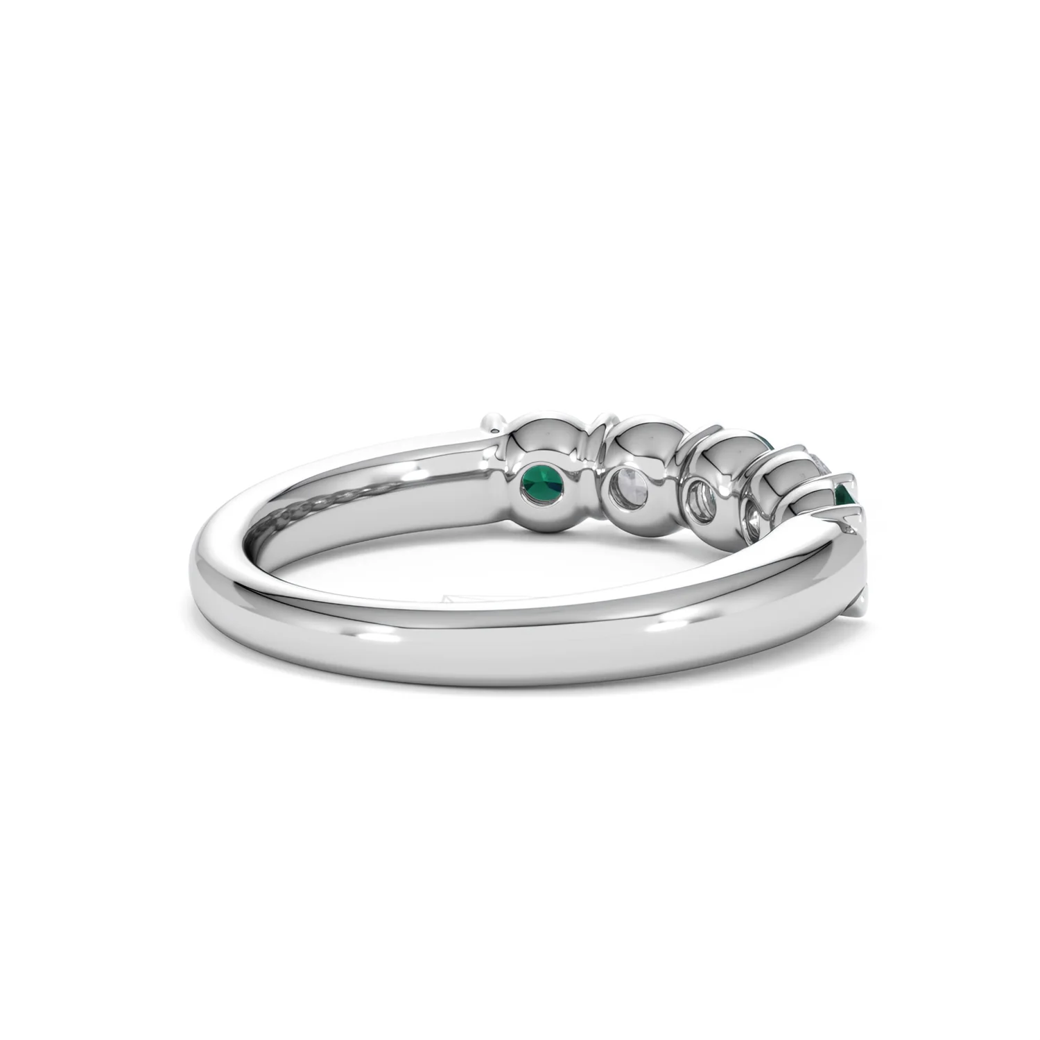 Solene 0.75ct Round Cut Lab Emerald and  Lab Diamond Half Eternity Ring in 18K White Gold - Image 38