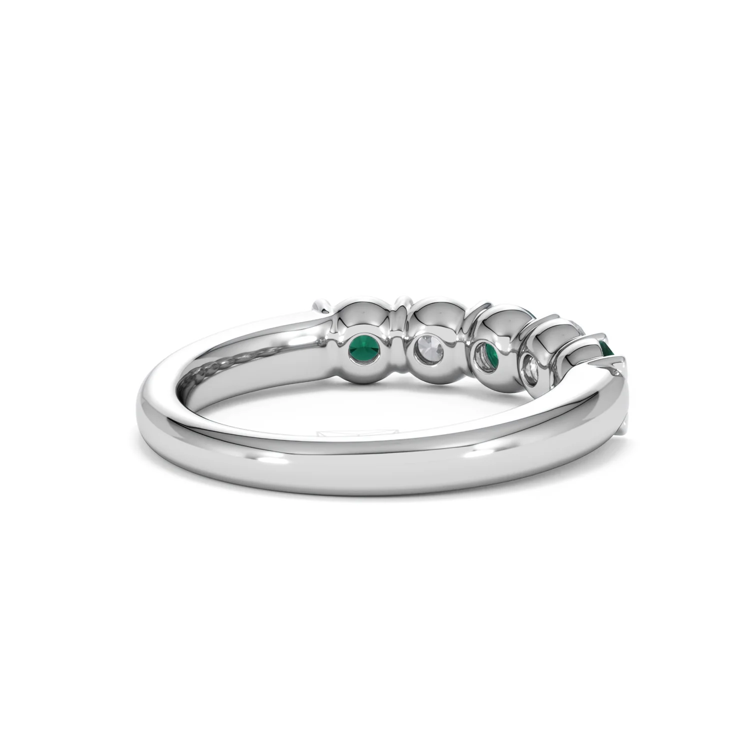 Solene 0.75ct Round Cut Lab Emerald and  Lab Diamond Half Eternity Ring in 18K White Gold - Image 40