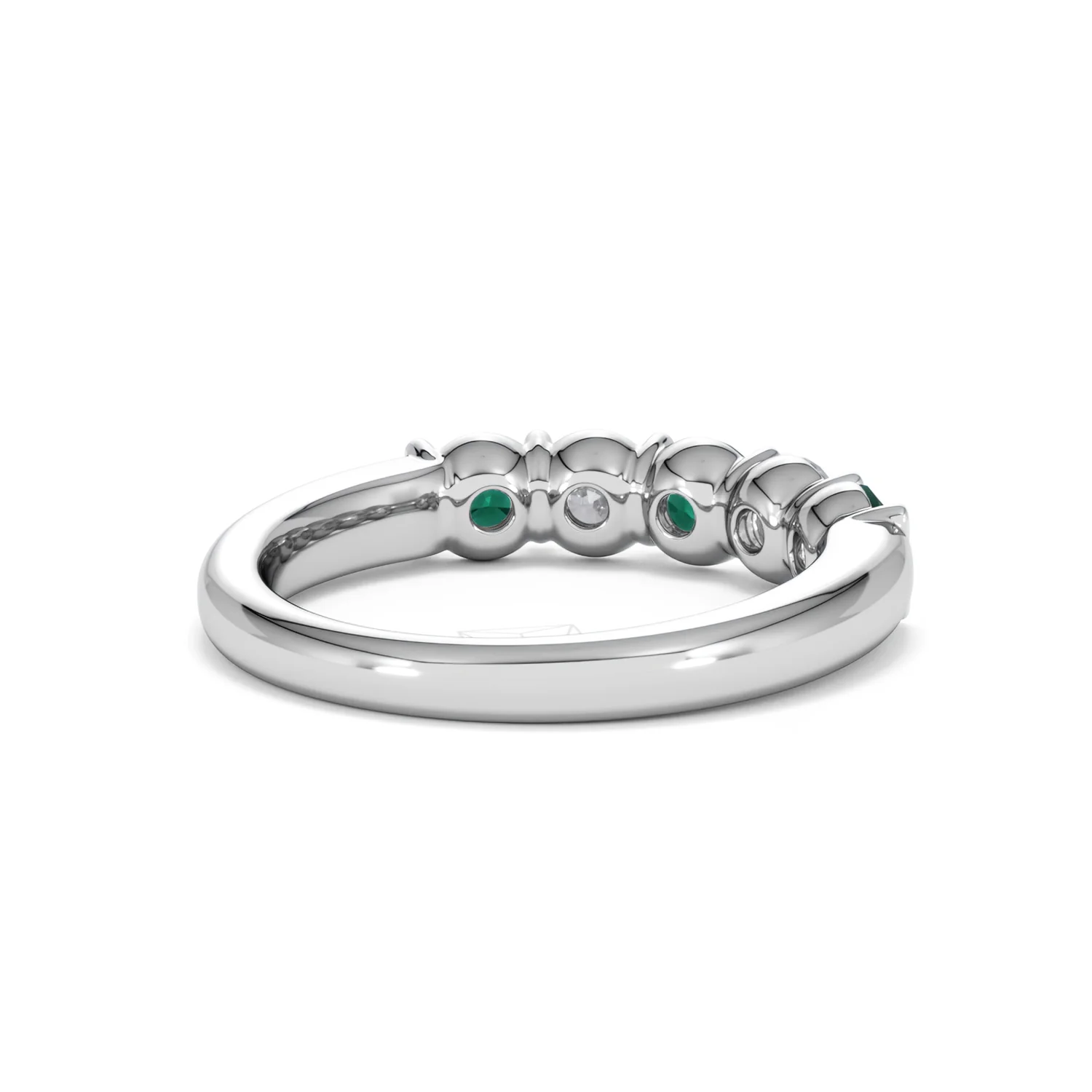 Solene 0.75ct Round Cut Lab Emerald and  Lab Diamond Half Eternity Ring in 18K White Gold - Image 42