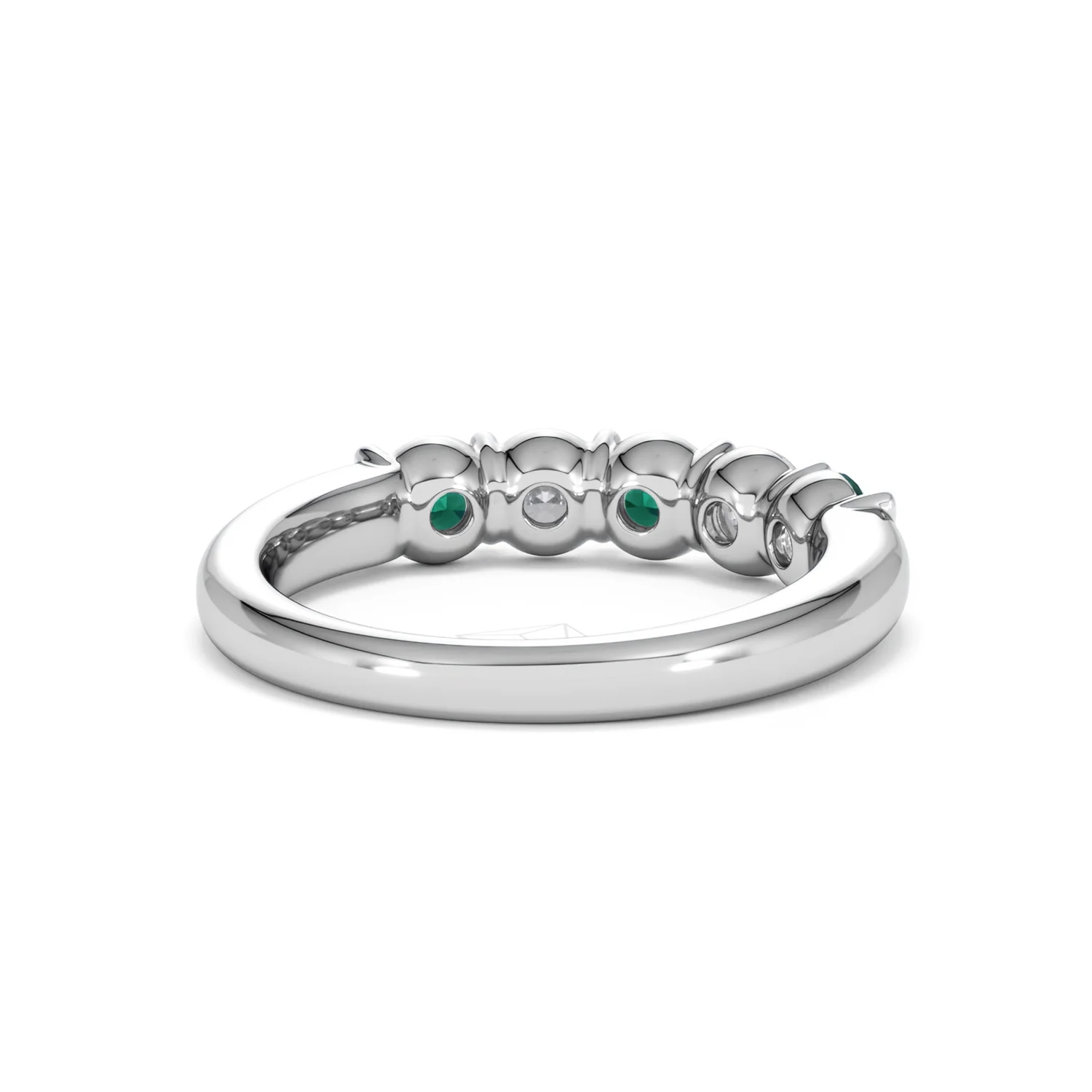 Solene 0.75ct Round Cut Lab Emerald and  Lab Diamond Half Eternity Ring in 18K White Gold - Image 44