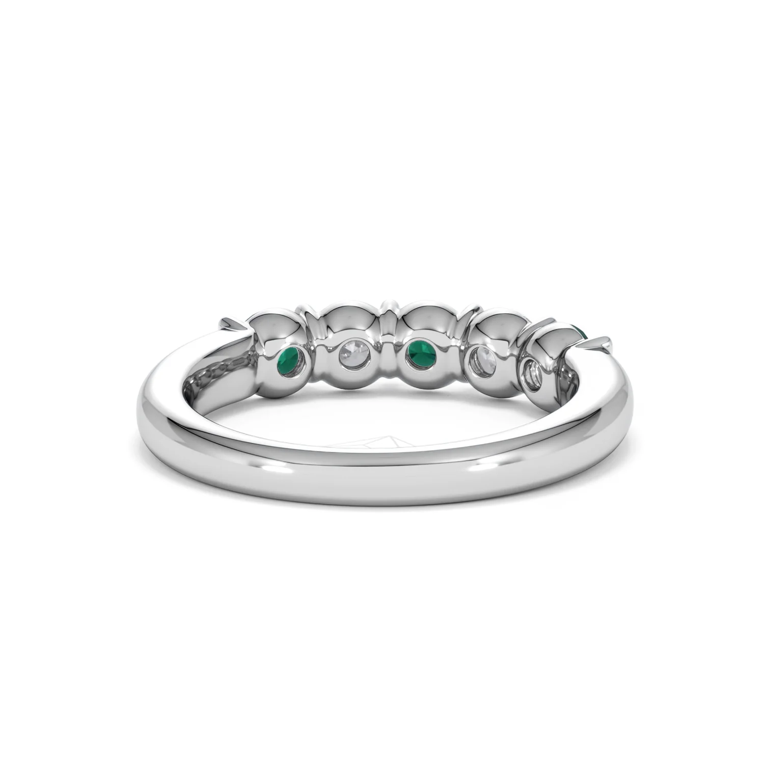 Solene 0.75ct Round Cut Lab Emerald and  Lab Diamond Half Eternity Ring in 18K White Gold - Image 46