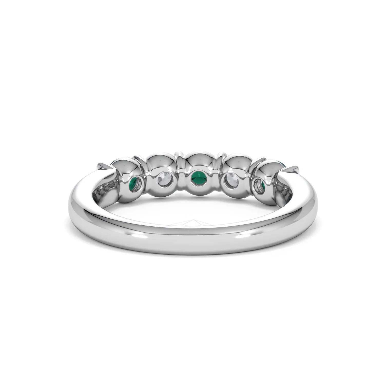 Solene 0.75ct Round Cut Lab Emerald and  Lab Diamond Half Eternity Ring in 18K White Gold - Image 48