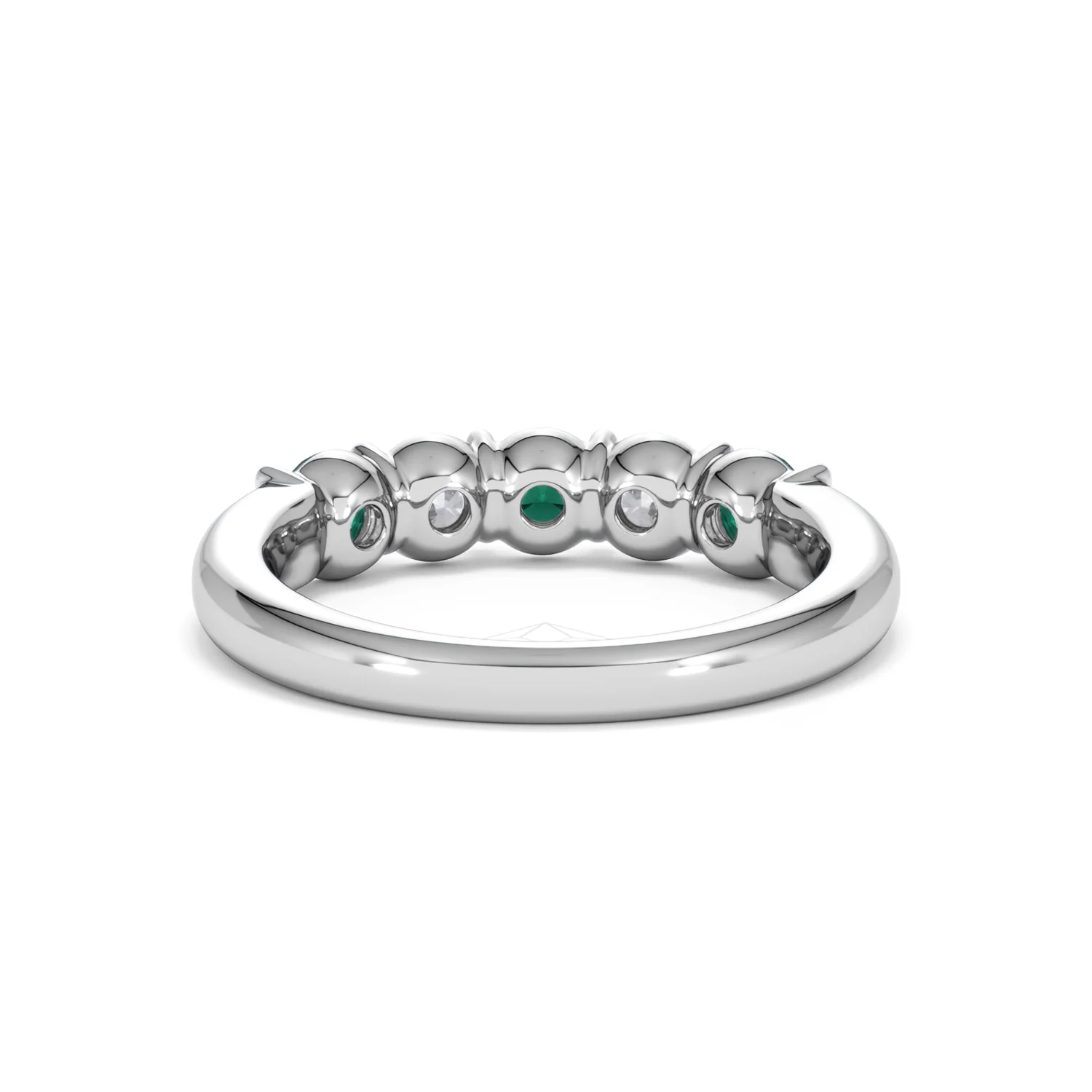 Solene 0.75ct Round Cut Lab Emerald and  Lab Diamond Half Eternity Ring in 18K White Gold - Image 49