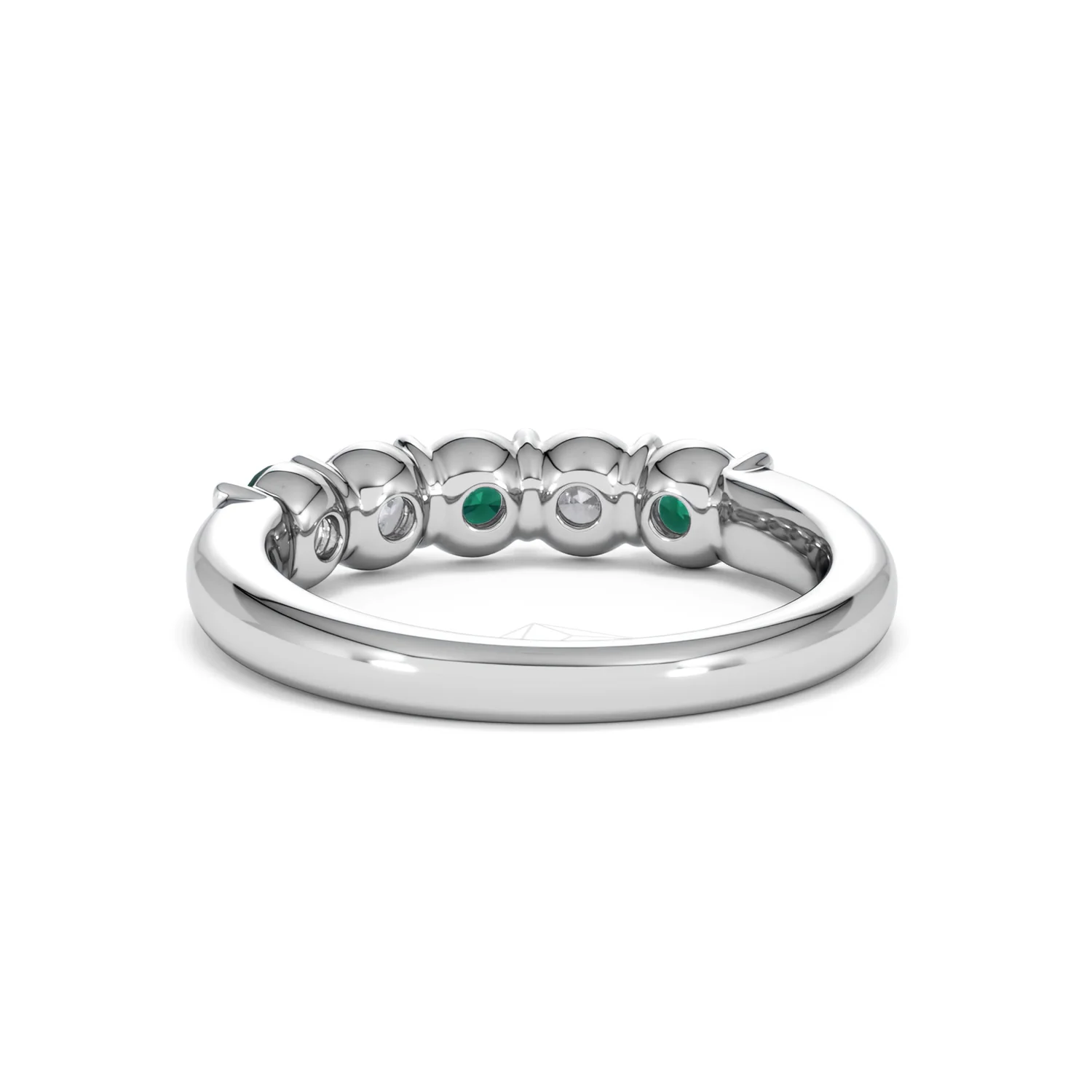 Solene 0.75ct Round Cut Lab Emerald and  Lab Diamond Half Eternity Ring in 18K White Gold - Image 52