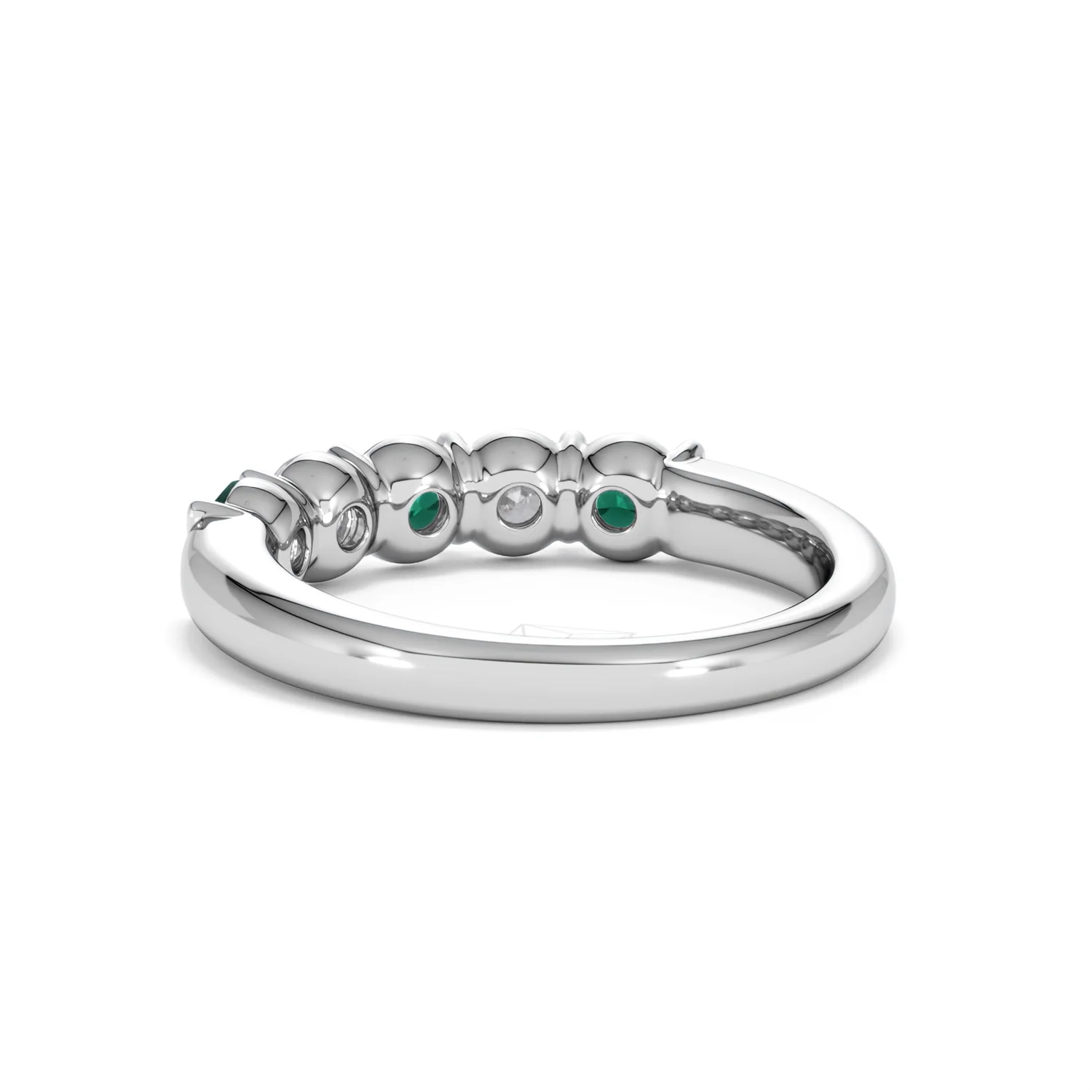 Solene 0.75ct Round Cut Lab Emerald and  Lab Diamond Half Eternity Ring in 18K White Gold - Image 55