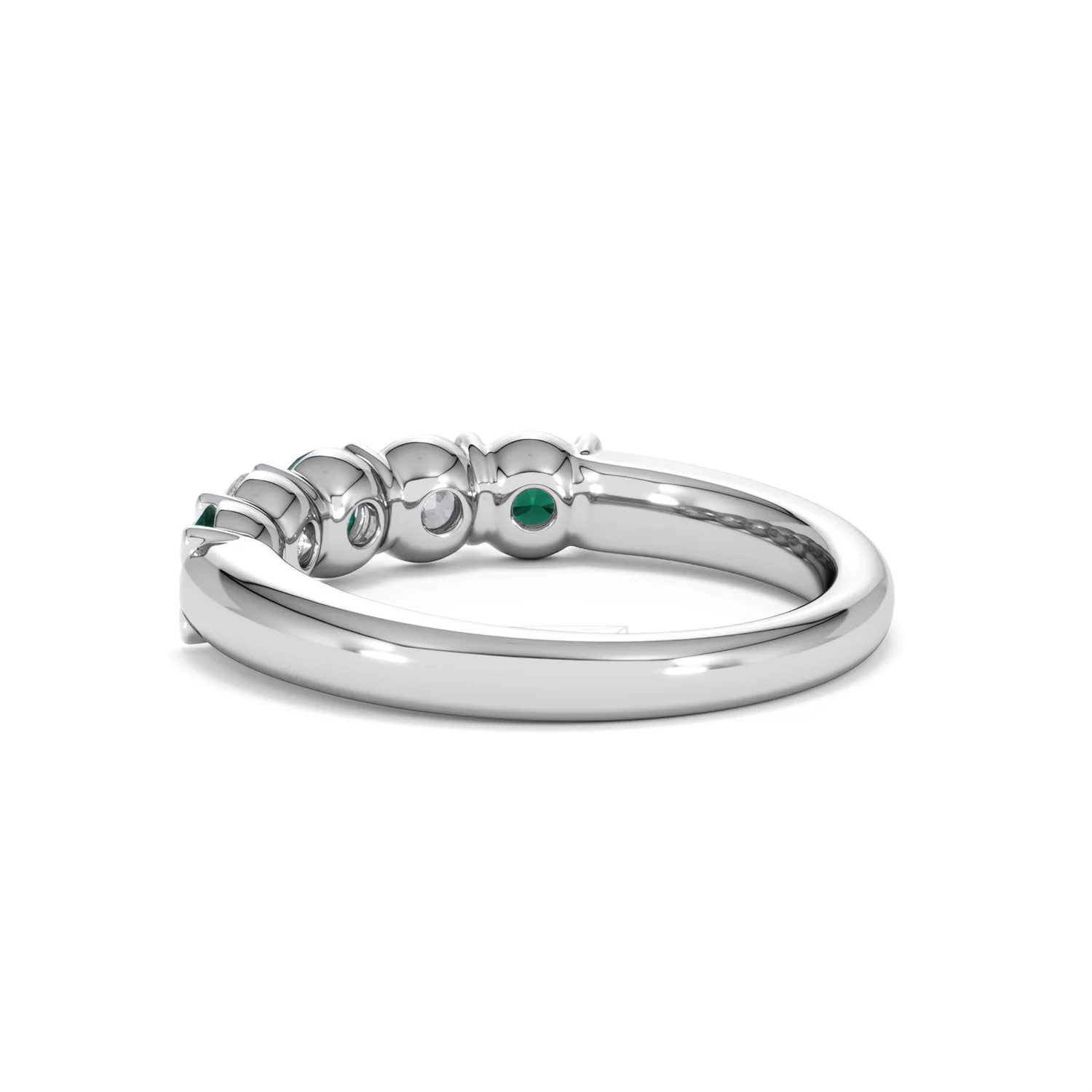 Solene 0.75ct Round Cut Lab Emerald and  Lab Diamond Half Eternity Ring in 18K White Gold - Image 59