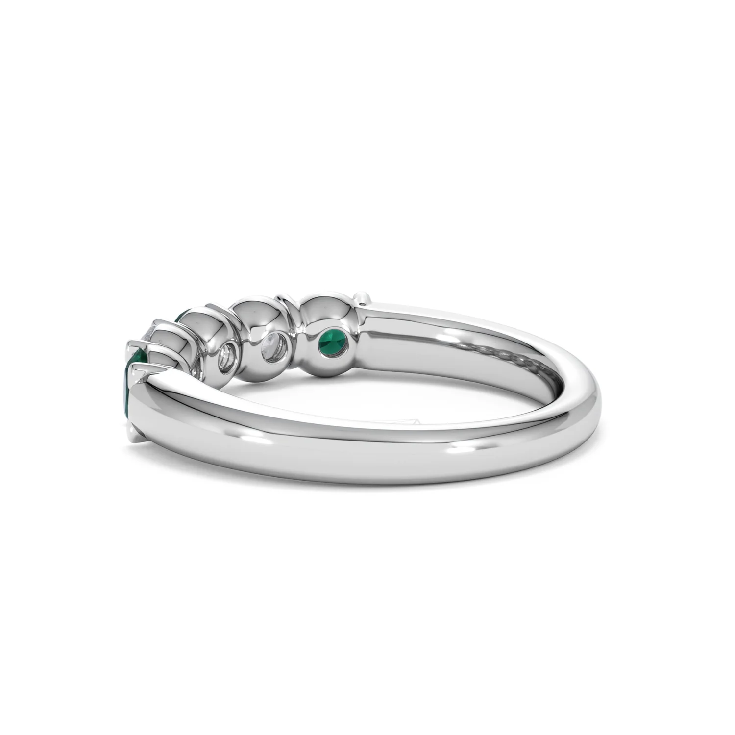 Solene 0.75ct Round Cut Lab Emerald and  Lab Diamond Half Eternity Ring in 18K White Gold - Image 61