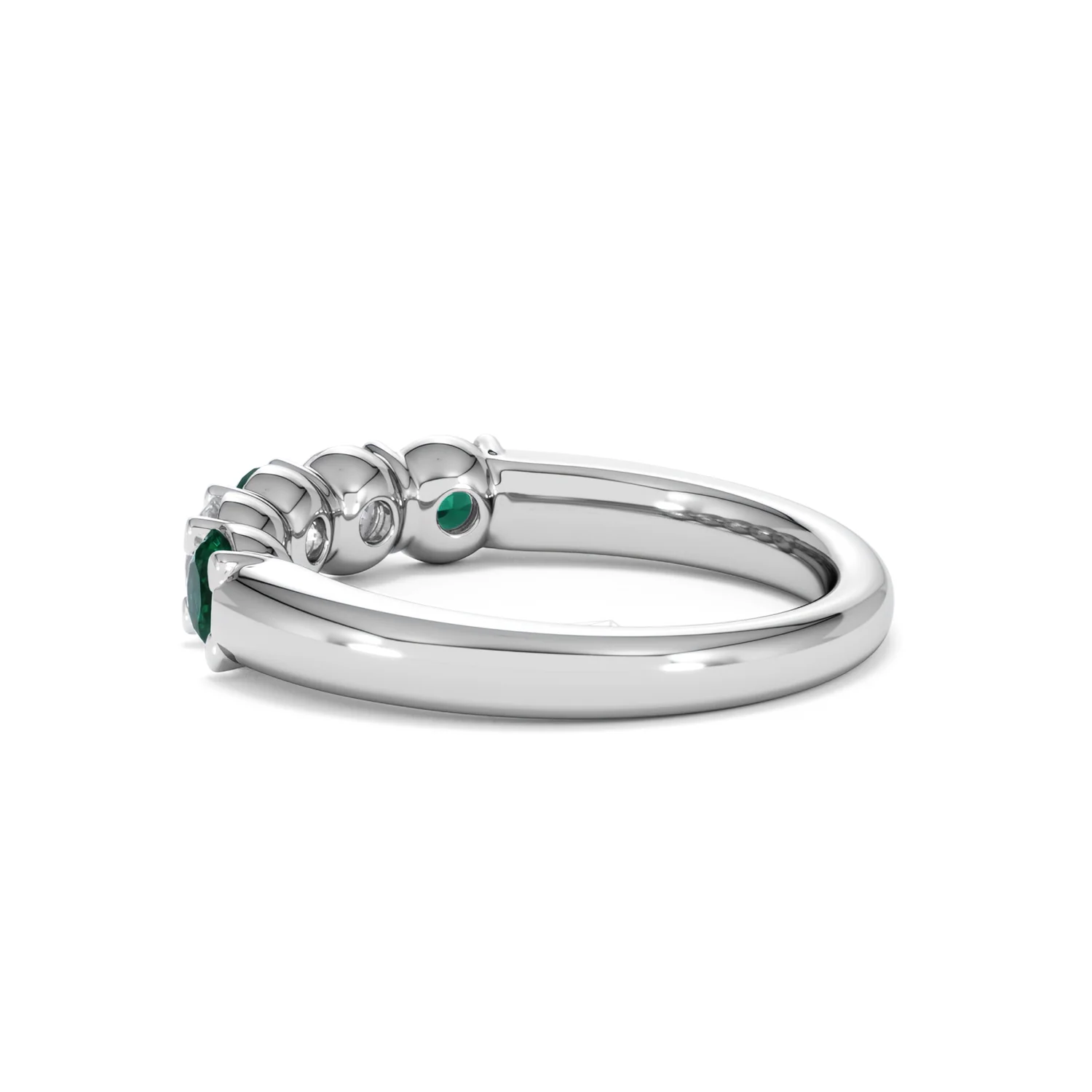 Solene 0.75ct Round Cut Lab Emerald and  Lab Diamond Half Eternity Ring in 18K White Gold - Image 63