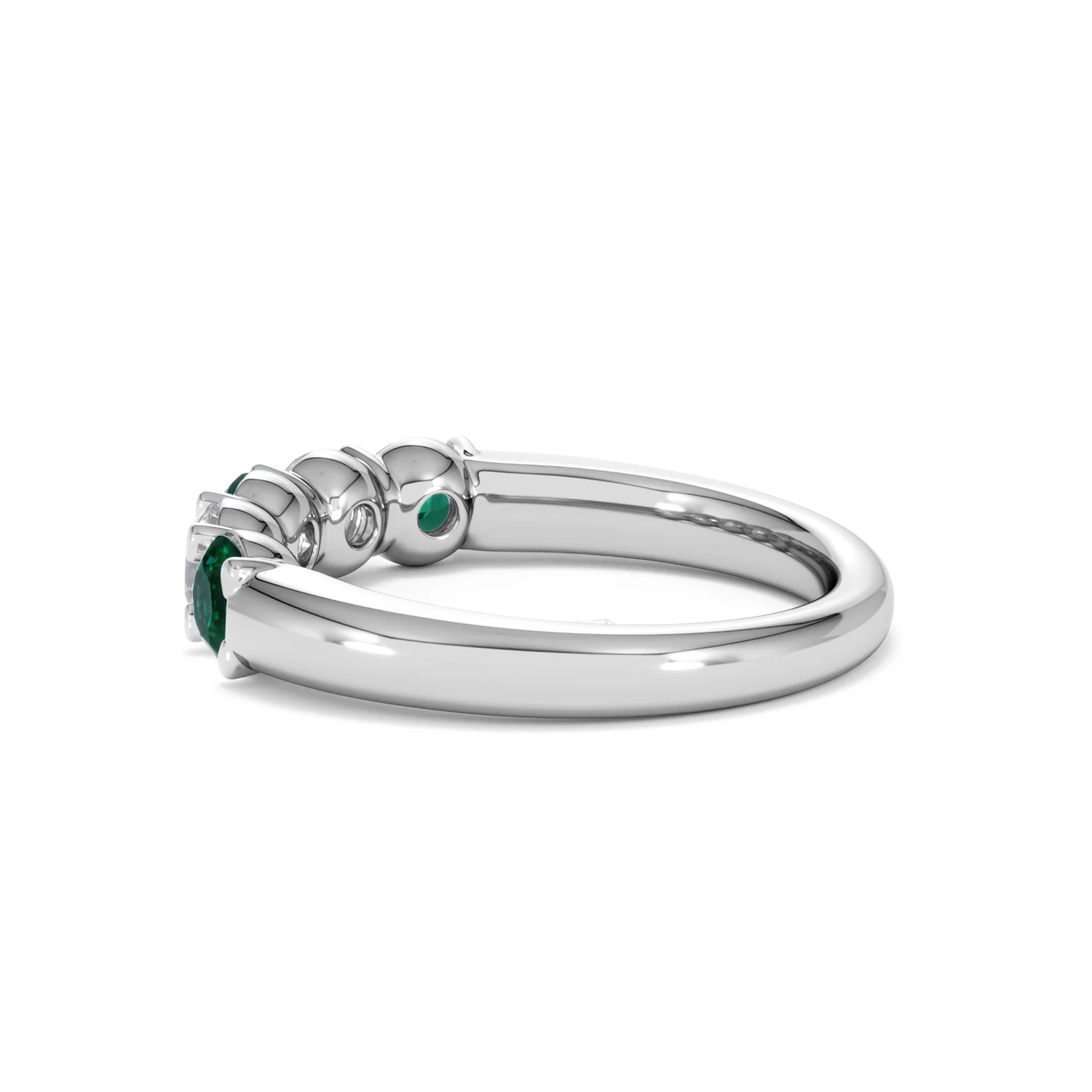 Solene 0.75ct Round Cut Lab Emerald and  Lab Diamond Half Eternity Ring in 18K White Gold - Image 64