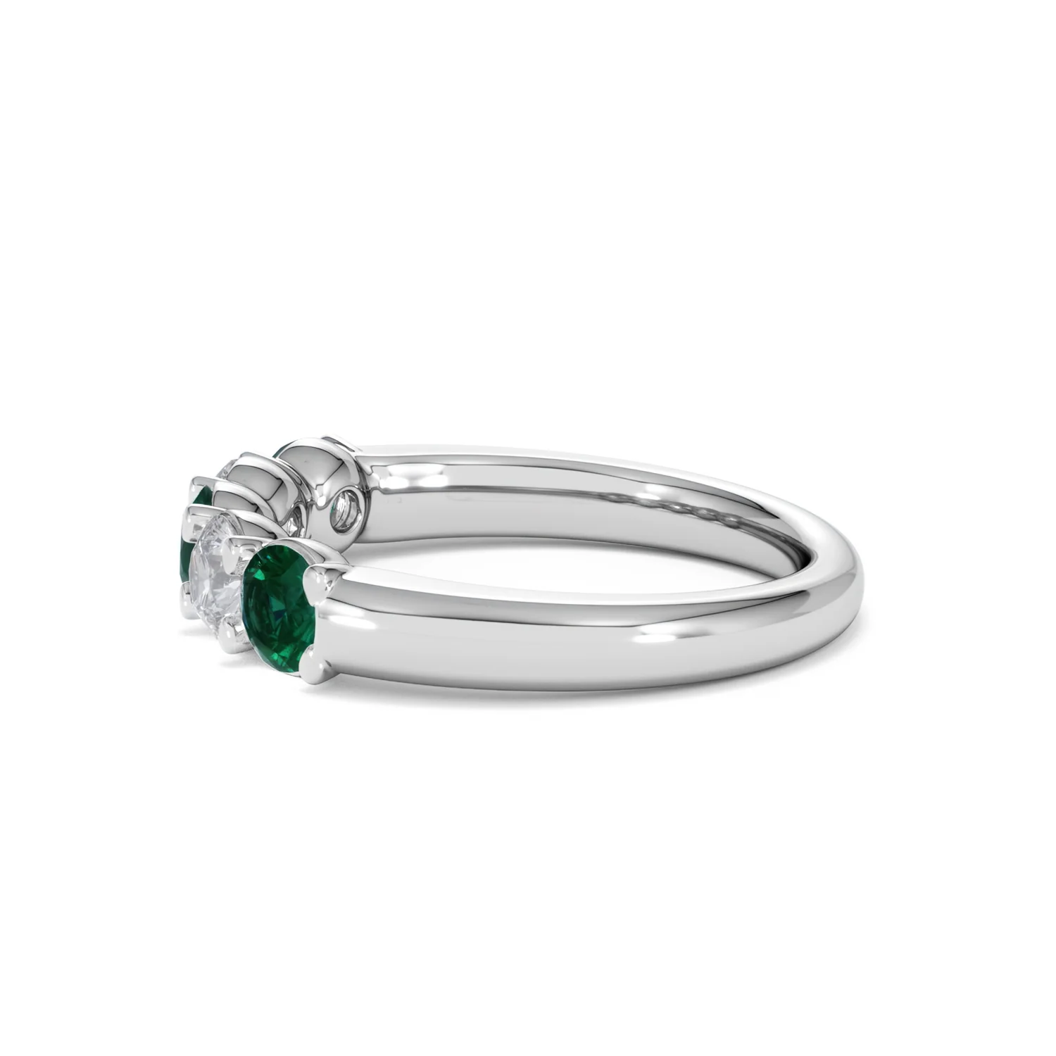 Solene 0.75ct Round Cut Lab Emerald and  Lab Diamond Half Eternity Ring in 18K White Gold - Image 69