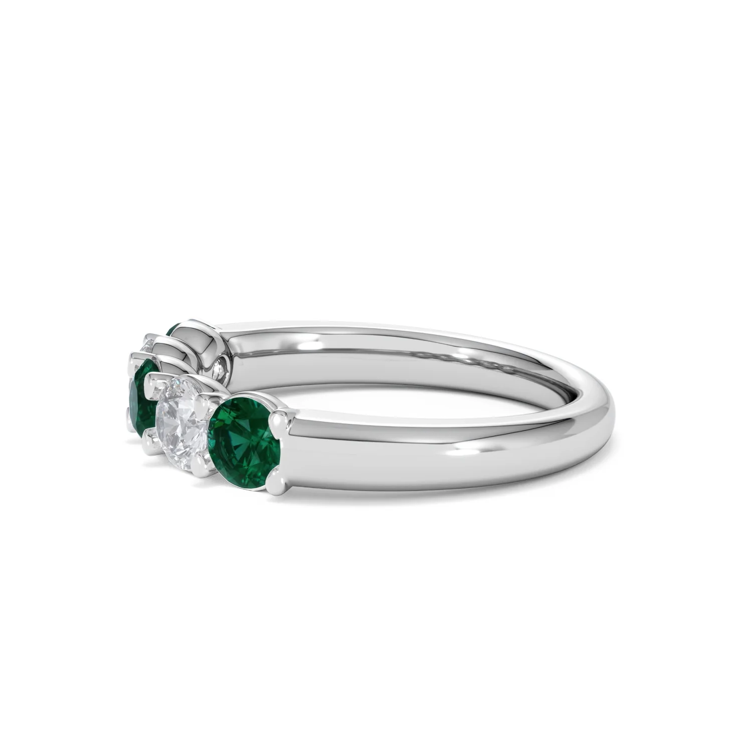 Solene 0.75ct Round Cut Lab Emerald and  Lab Diamond Half Eternity Ring in 18K White Gold - Image 72