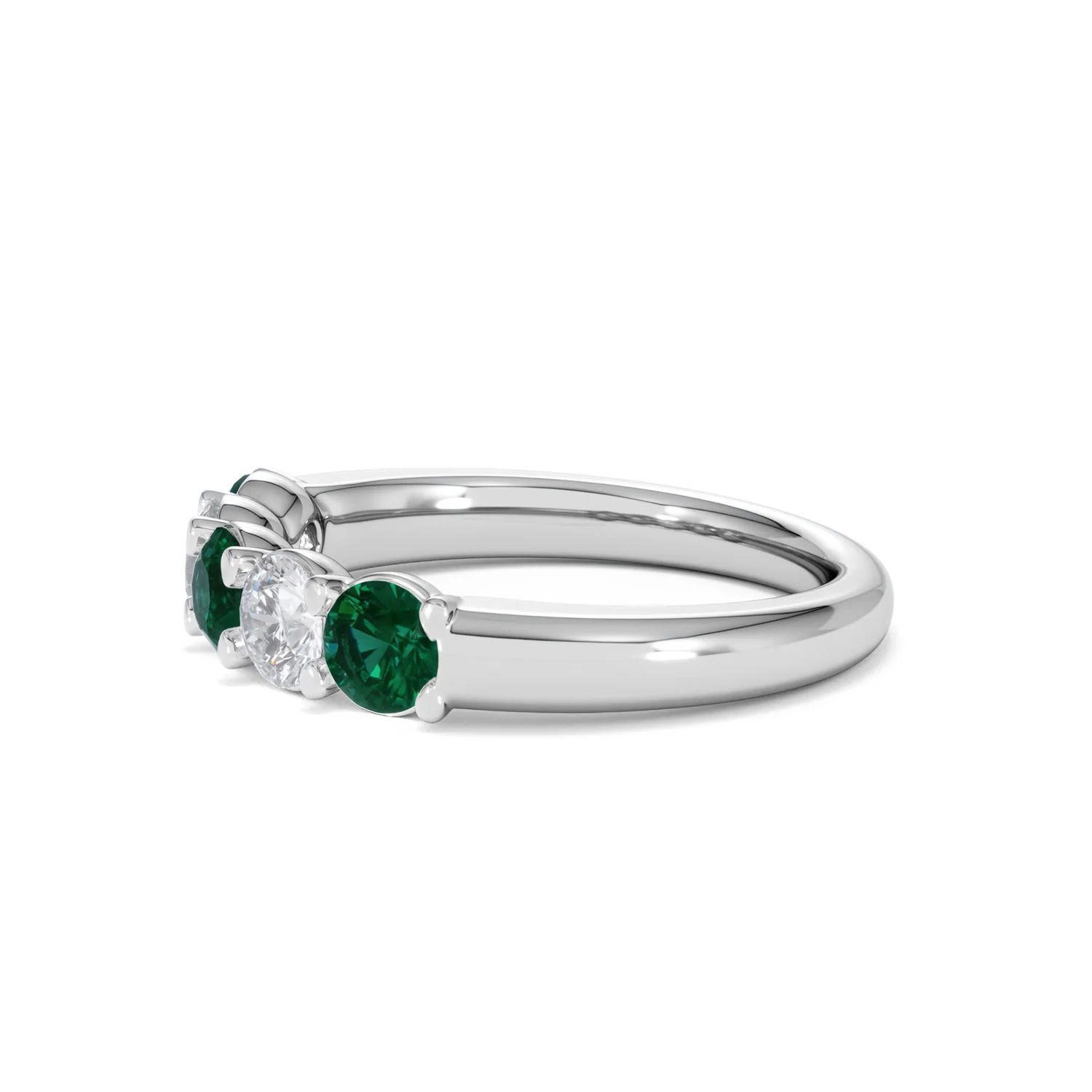 Solene 0.75ct Round Cut Lab Emerald and  Lab Diamond Half Eternity Ring in 18K White Gold - Image 73