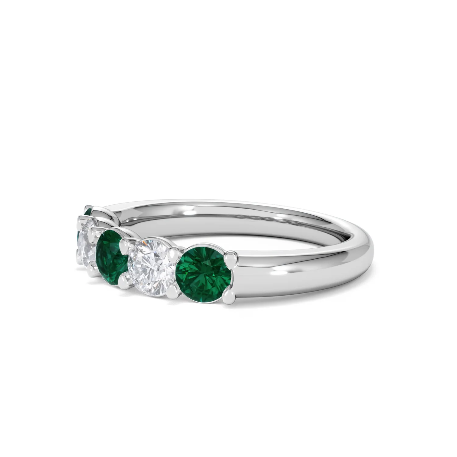 Solene 0.75ct Round Cut Lab Emerald and  Lab Diamond Half Eternity Ring in 18K White Gold - Image 77