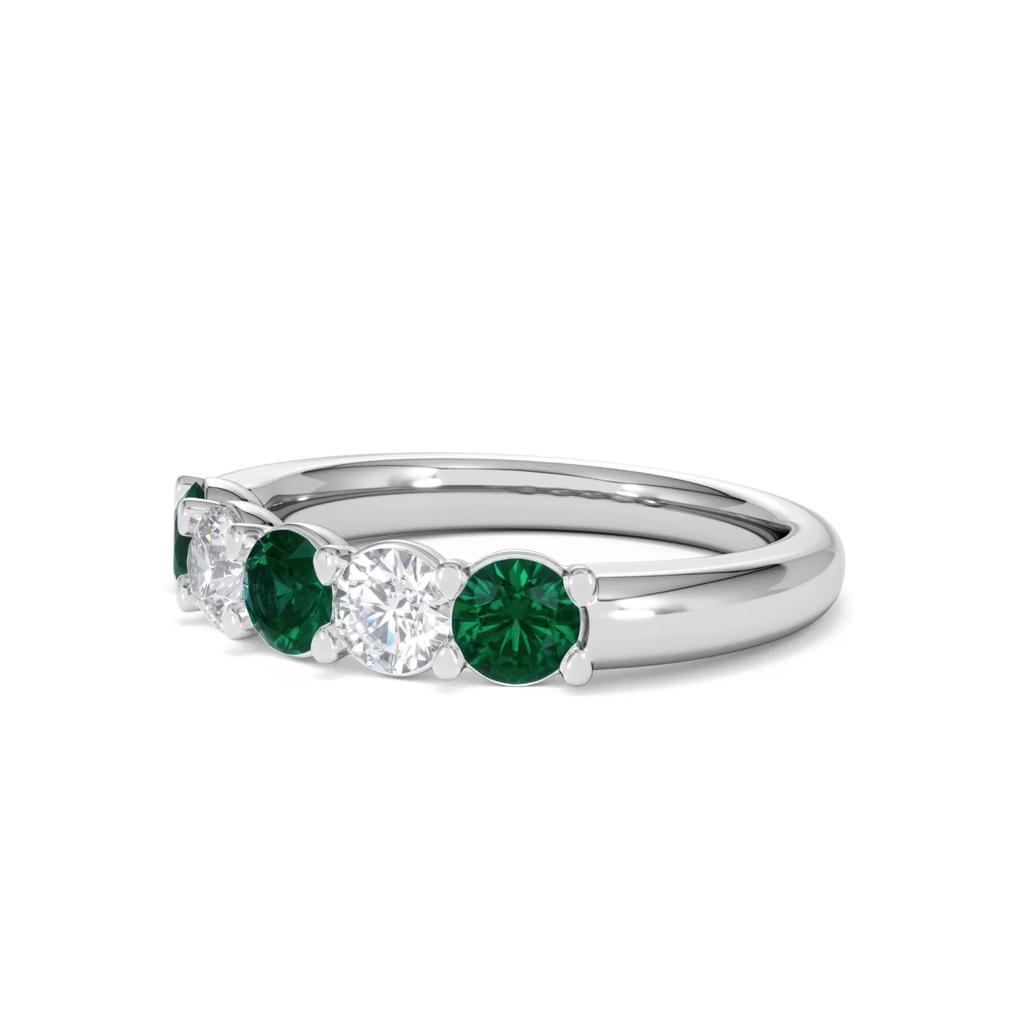 Solene 0.75ct Round Cut Lab Emerald and  Lab Diamond Half Eternity Ring in 18K White Gold - Image 79