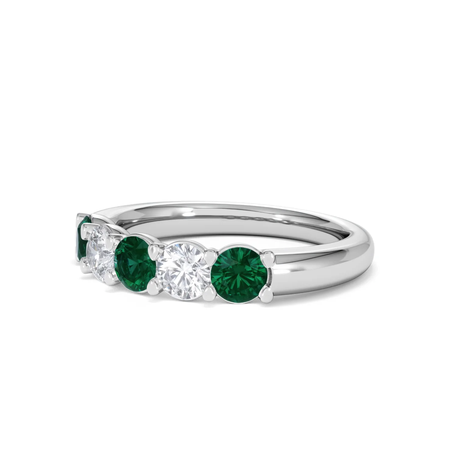 Solene 0.75ct Round Cut Lab Emerald and  Lab Diamond Half Eternity Ring in 18K White Gold - Image 80