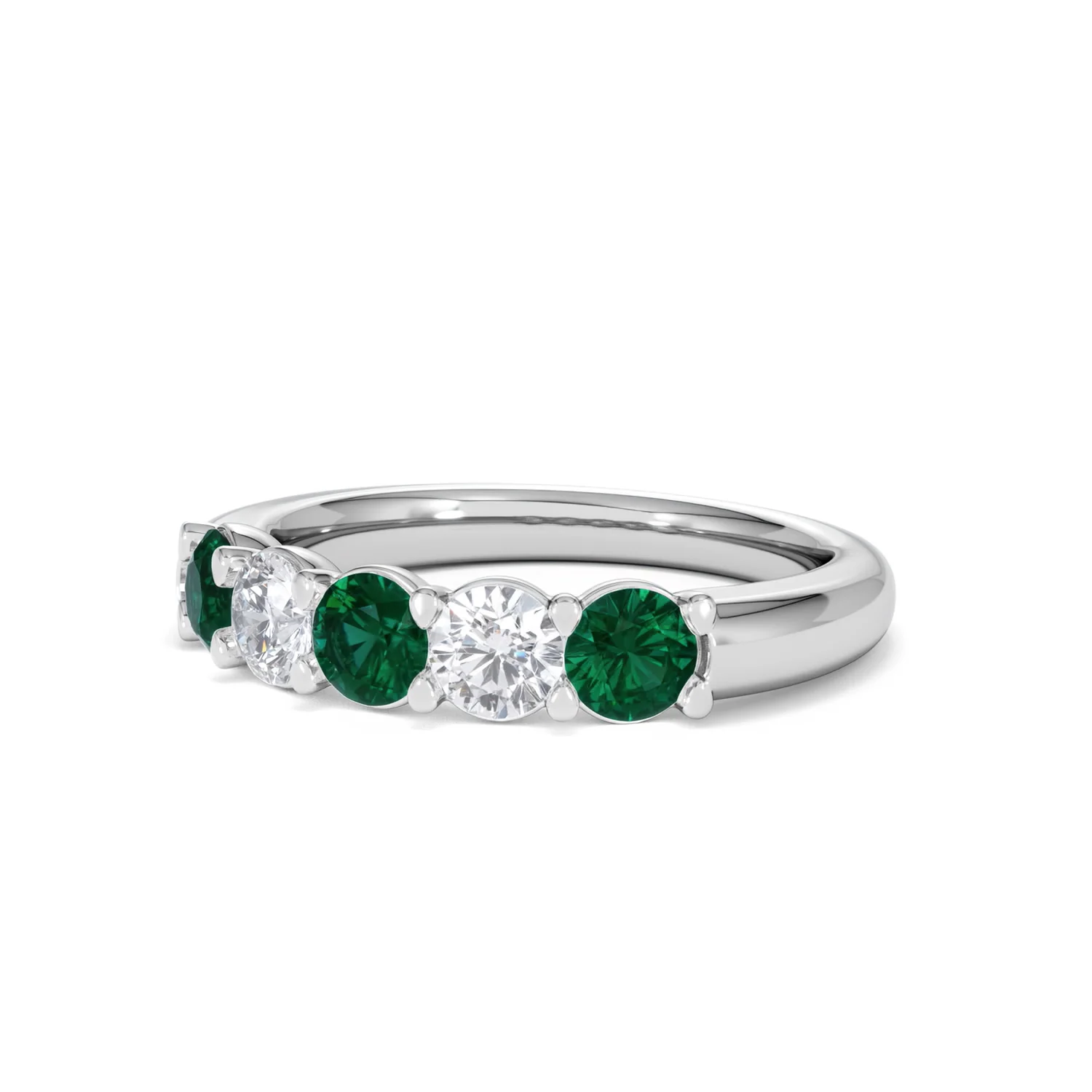 Solene 0.75ct Round Cut Lab Emerald and  Lab Diamond Half Eternity Ring in 18K White Gold - Image 82