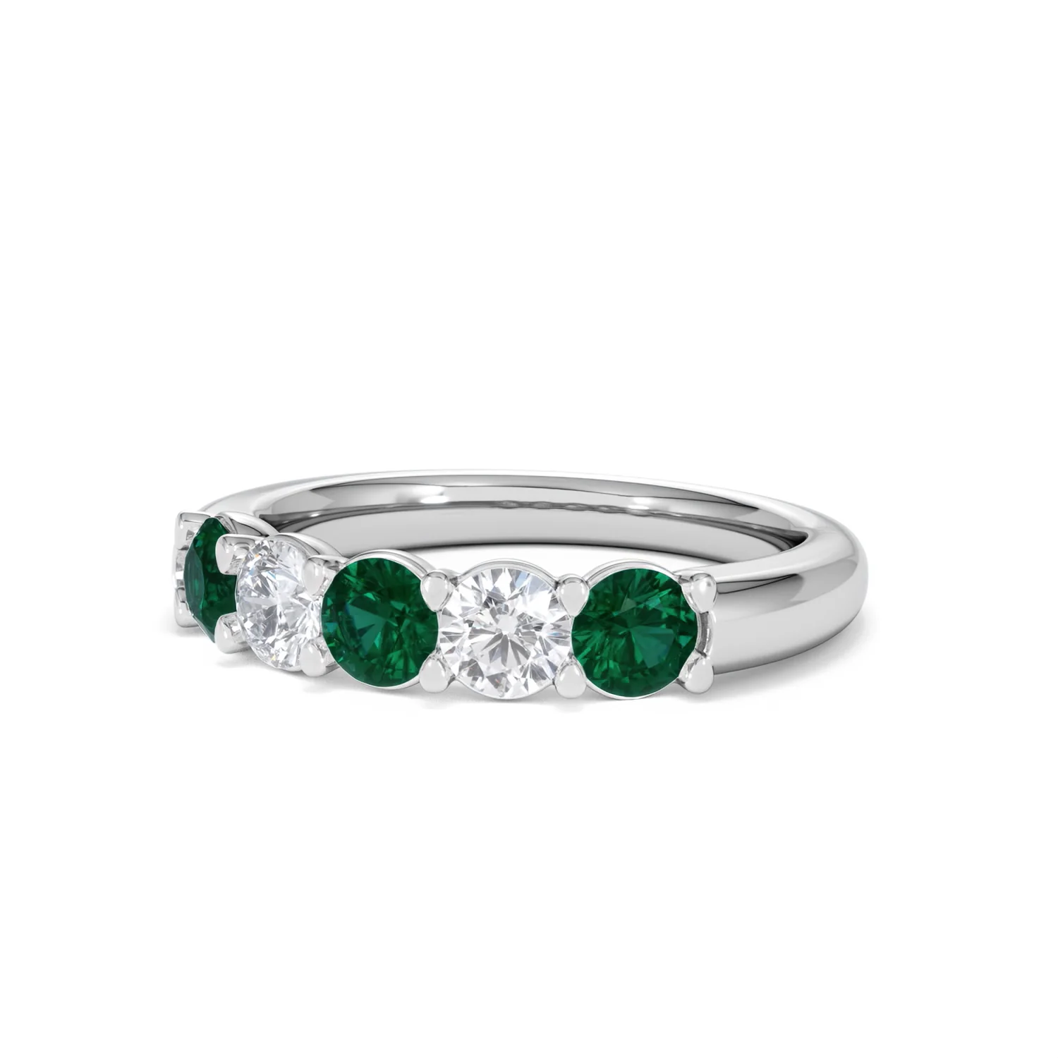 Solene 0.75ct Round Cut Lab Emerald and  Lab Diamond Half Eternity Ring in 18K White Gold - Image 83