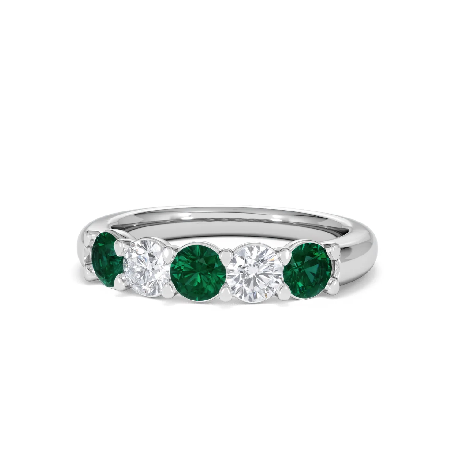 Solene 0.75ct Round Cut Lab Emerald and  Lab Diamond Half Eternity Ring in 18K White Gold - Image 86