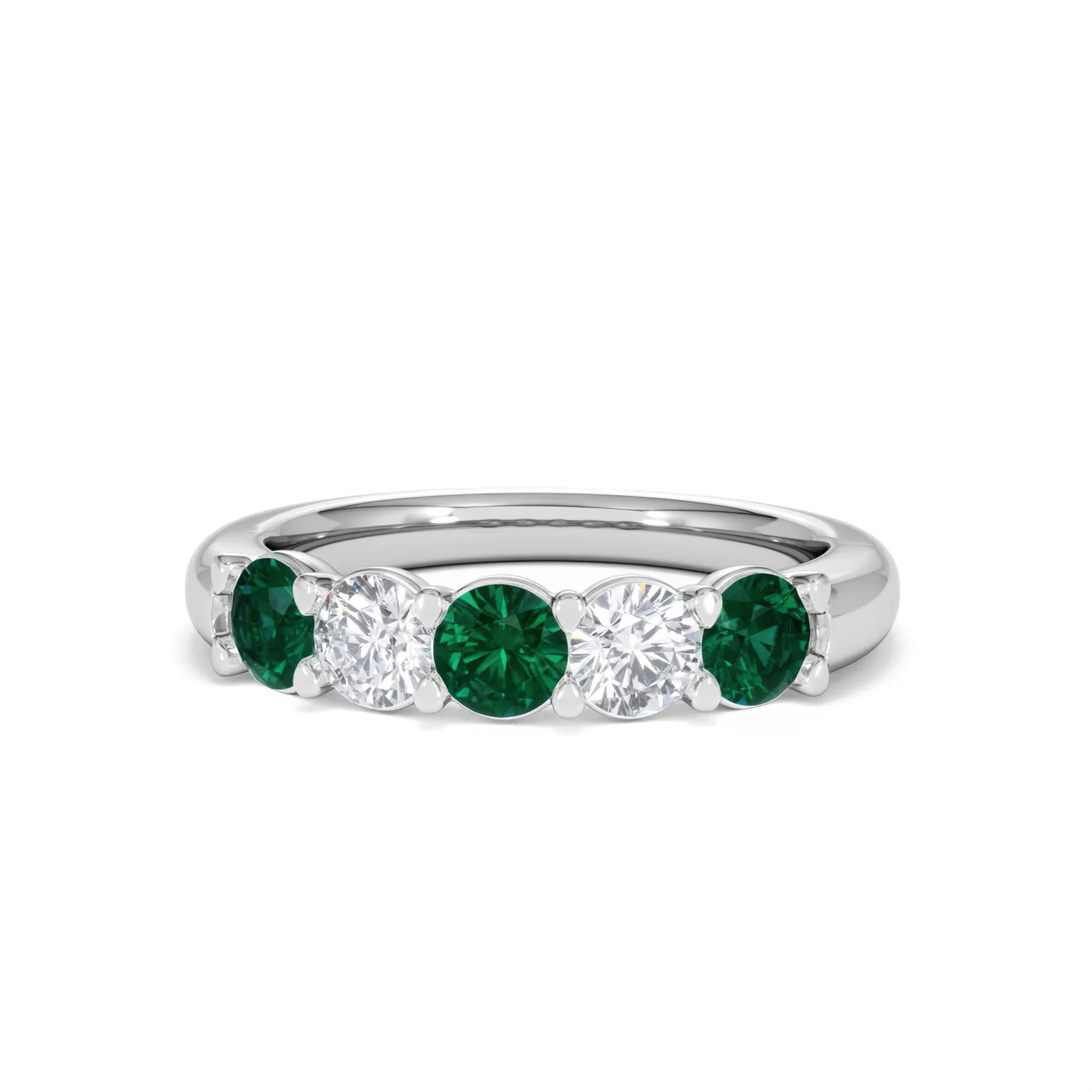 Solene 0.75ct Round Cut Lab Emerald and  Lab Diamond Half Eternity Ring in 18K White Gold - Image 87
