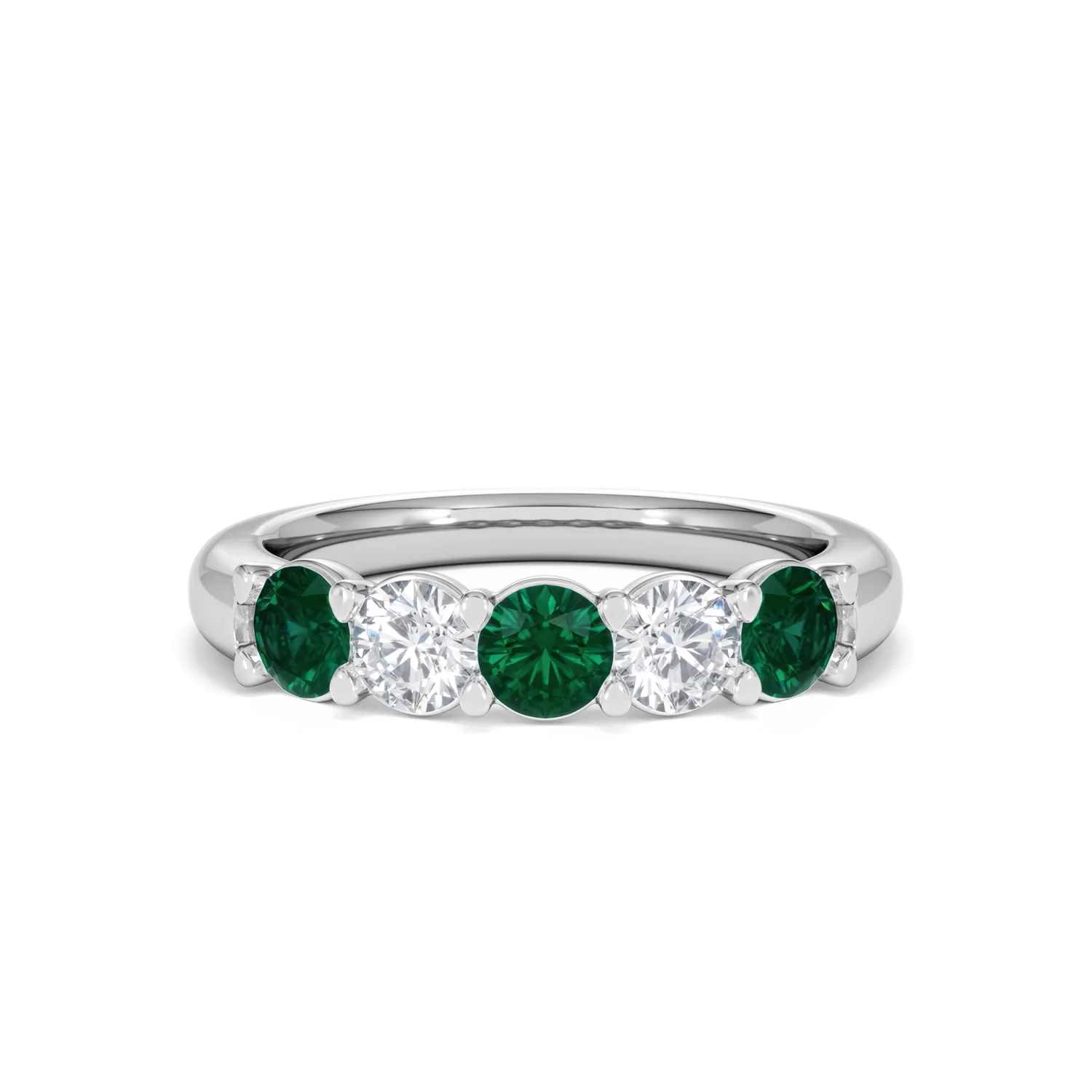 Solene 0.75ct Round Cut Lab Emerald and  Lab Diamond Half Eternity Ring in 18K White Gold - Image 9