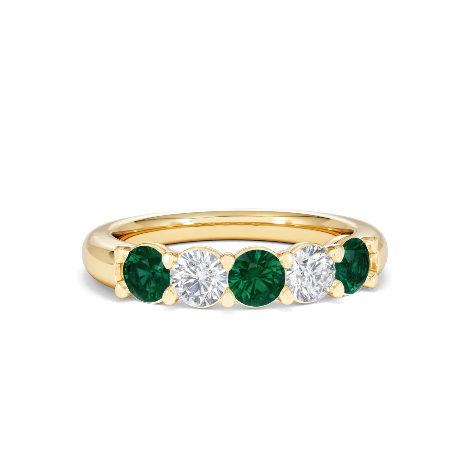 Solene 0.75ct Round Cut Lab Emerald and Lab Diamond Half Eternity Ring in 18K Yellow Gold - Image 11