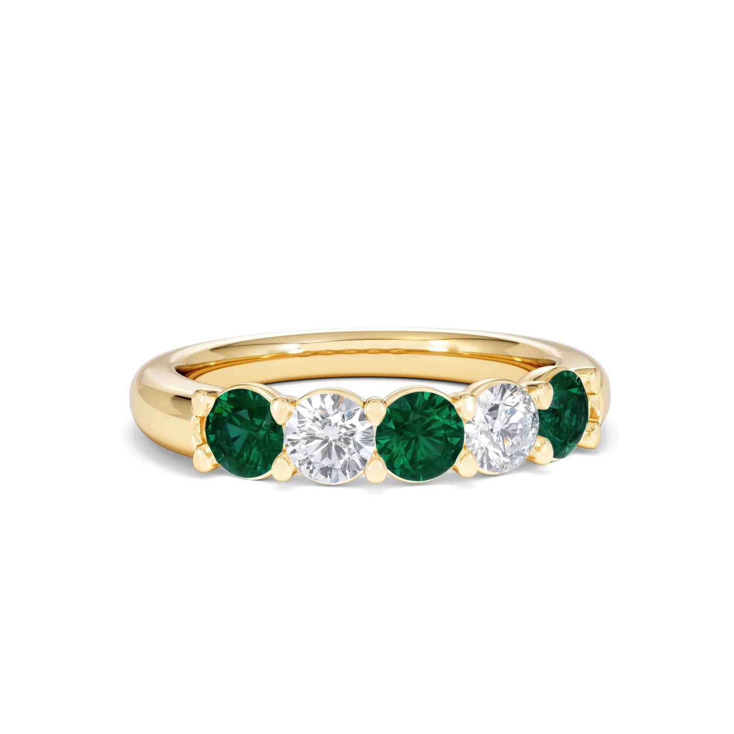 Solene 0.75ct Round Cut Lab Emerald and Lab Diamond Half Eternity Ring in 18K Yellow Gold - Image 12