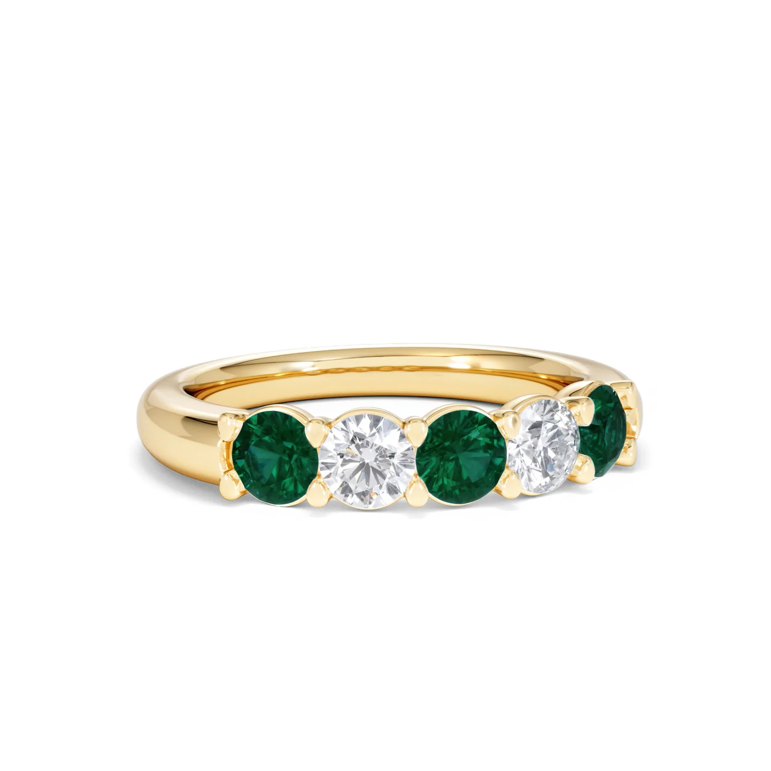Solene 0.75ct Round Cut Lab Emerald and Lab Diamond Half Eternity Ring in 18K Yellow Gold - Image 13
