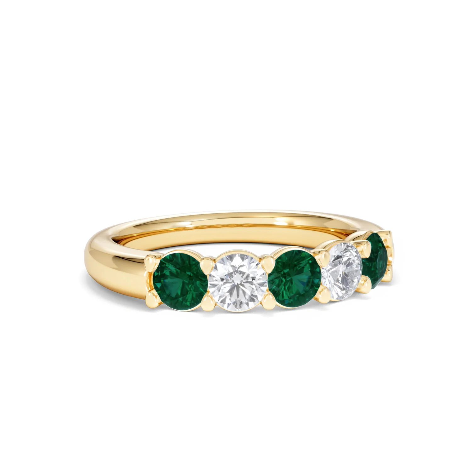 Solene 0.75ct Round Cut Lab Emerald and Lab Diamond Half Eternity Ring in 18K Yellow Gold - Image 14