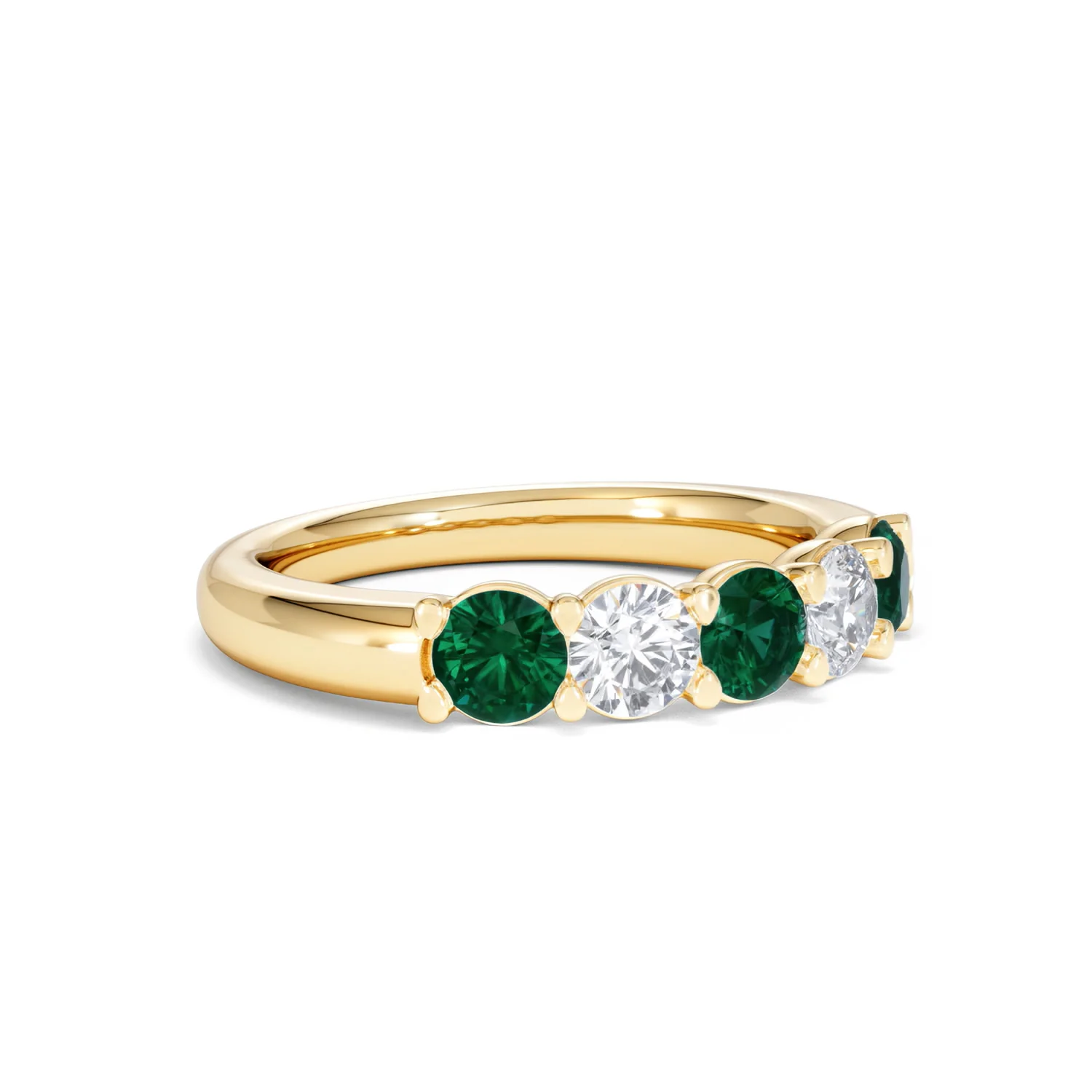 Solene 0.75ct Round Cut Lab Emerald and Lab Diamond Half Eternity Ring in 18K Yellow Gold - Image 17