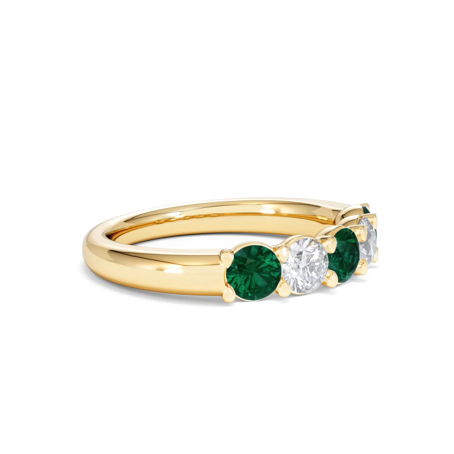Solene 0.75ct Round Cut Lab Emerald and Lab Diamond Half Eternity Ring in 18K Yellow Gold - Image 21