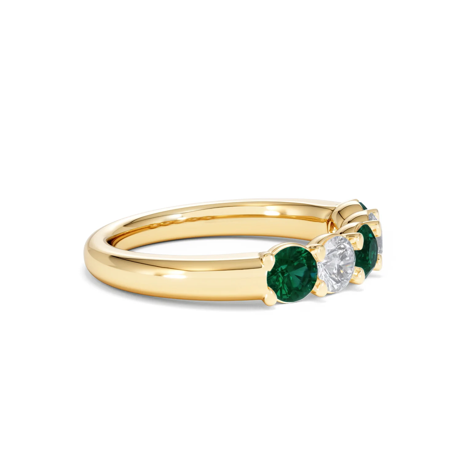 Solene 0.75ct Round Cut Lab Emerald and Lab Diamond Half Eternity Ring in 18K Yellow Gold - Image 24