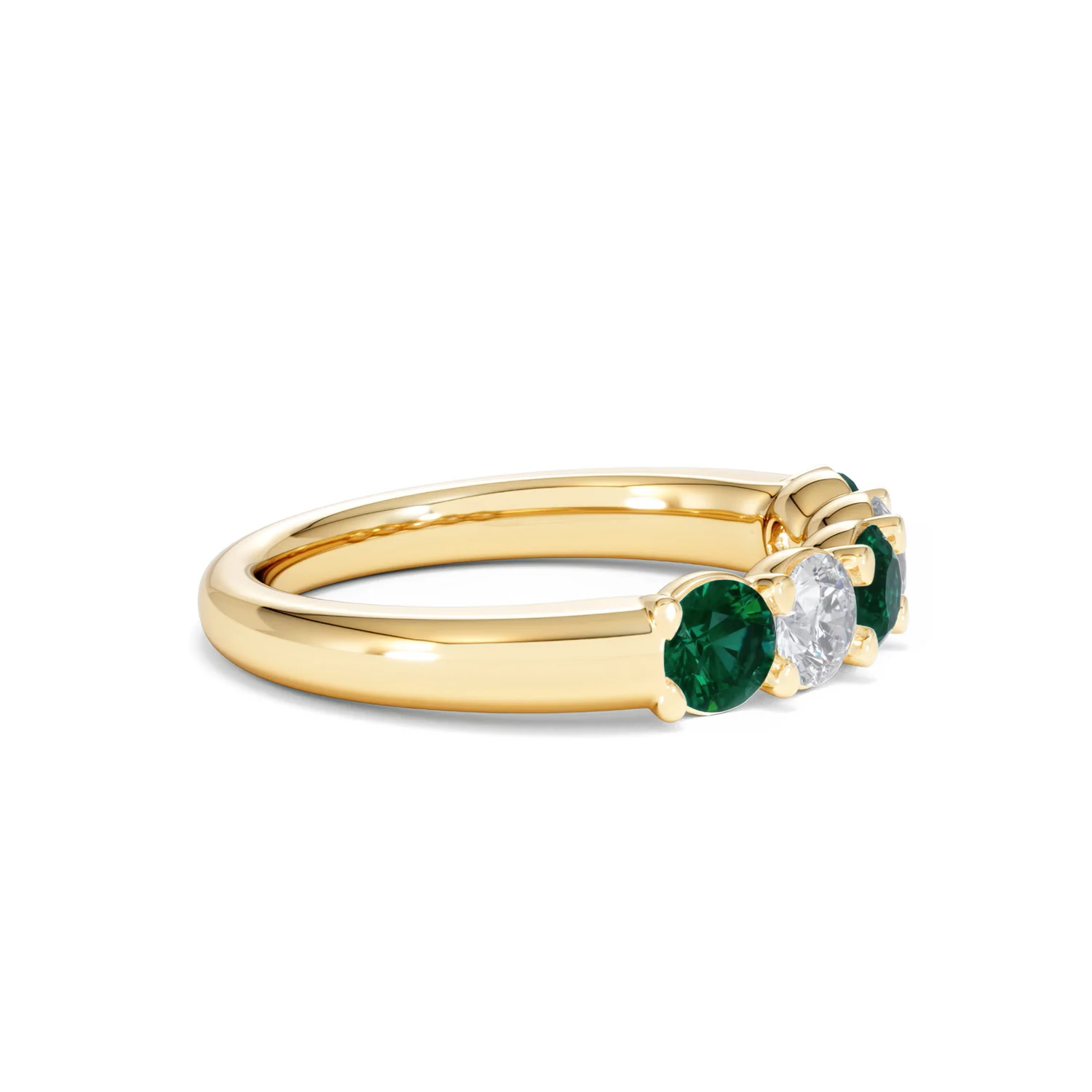 Solene 0.75ct Round Cut Lab Emerald and Lab Diamond Half Eternity Ring in 18K Yellow Gold - Image 25