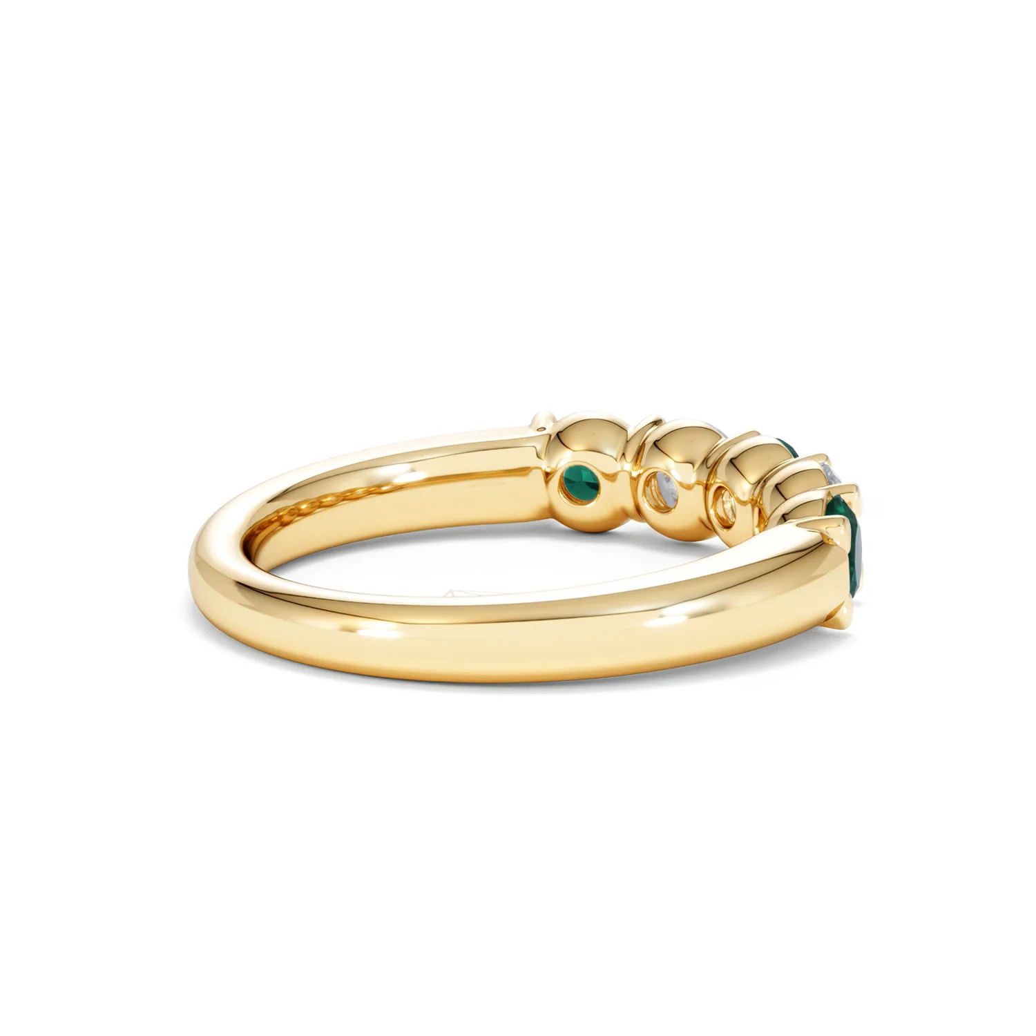 Solene 0.75ct Round Cut Lab Emerald and Lab Diamond Half Eternity Ring in 18K Yellow Gold - Image 36