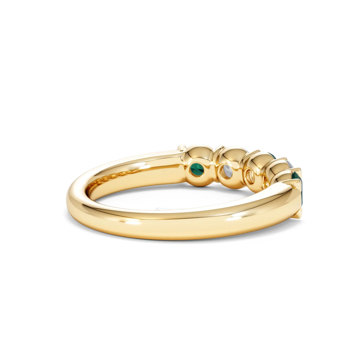 Solene 0.75ct Round Cut Lab Emerald and Lab Diamond Half Eternity Ring in 18K Yellow Gold - Image 37