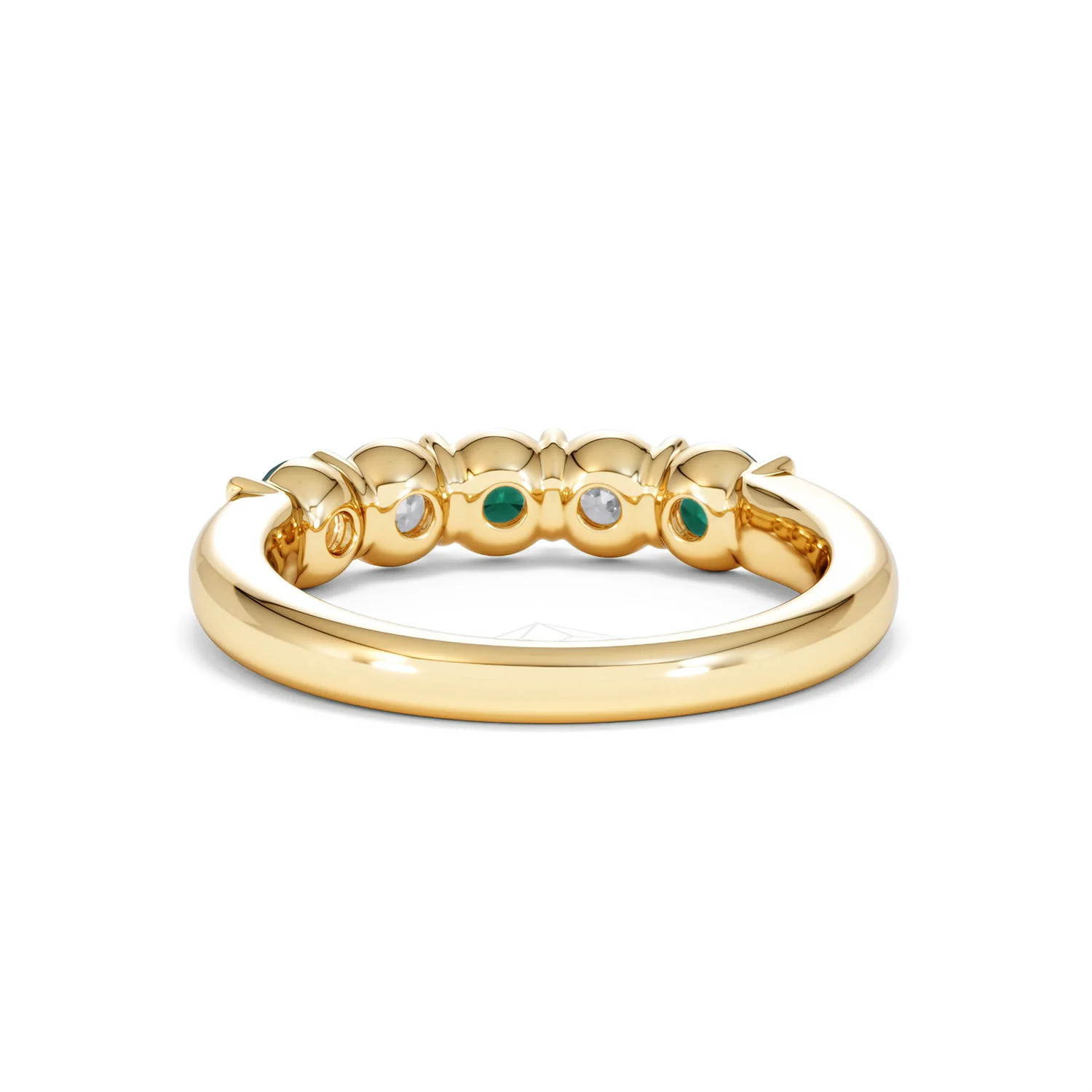 Solene 0.75ct Round Cut Lab Emerald and Lab Diamond Half Eternity Ring in 18K Yellow Gold - Image 51