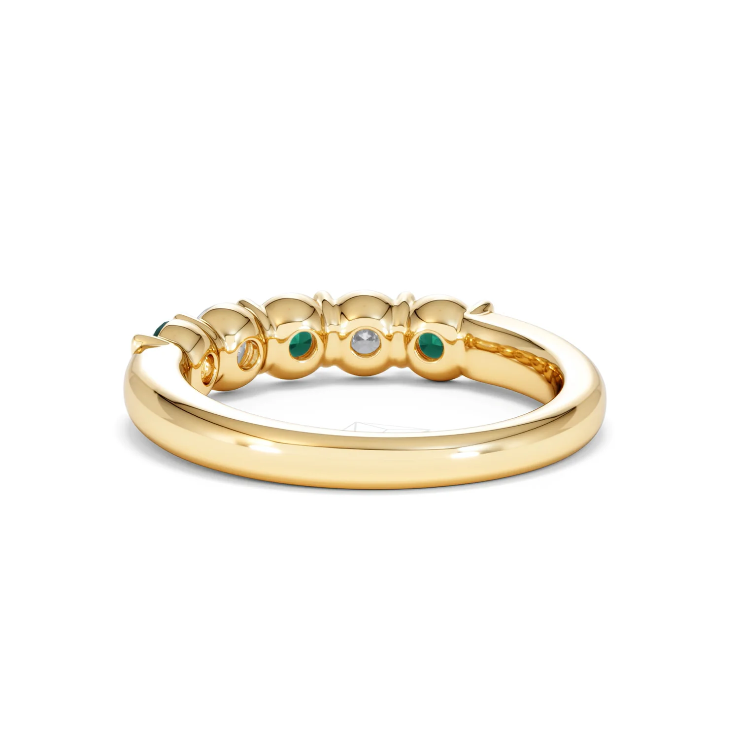 Solene 0.75ct Round Cut Lab Emerald and Lab Diamond Half Eternity Ring in 18K Yellow Gold - Image 54