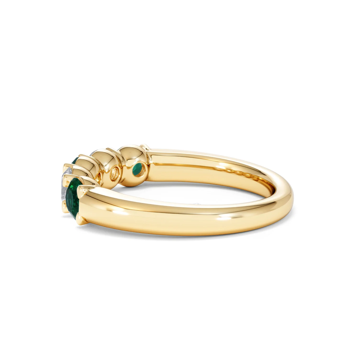 Solene 0.75ct Round Cut Lab Emerald and Lab Diamond Half Eternity Ring in 18K Yellow Gold - Image 65