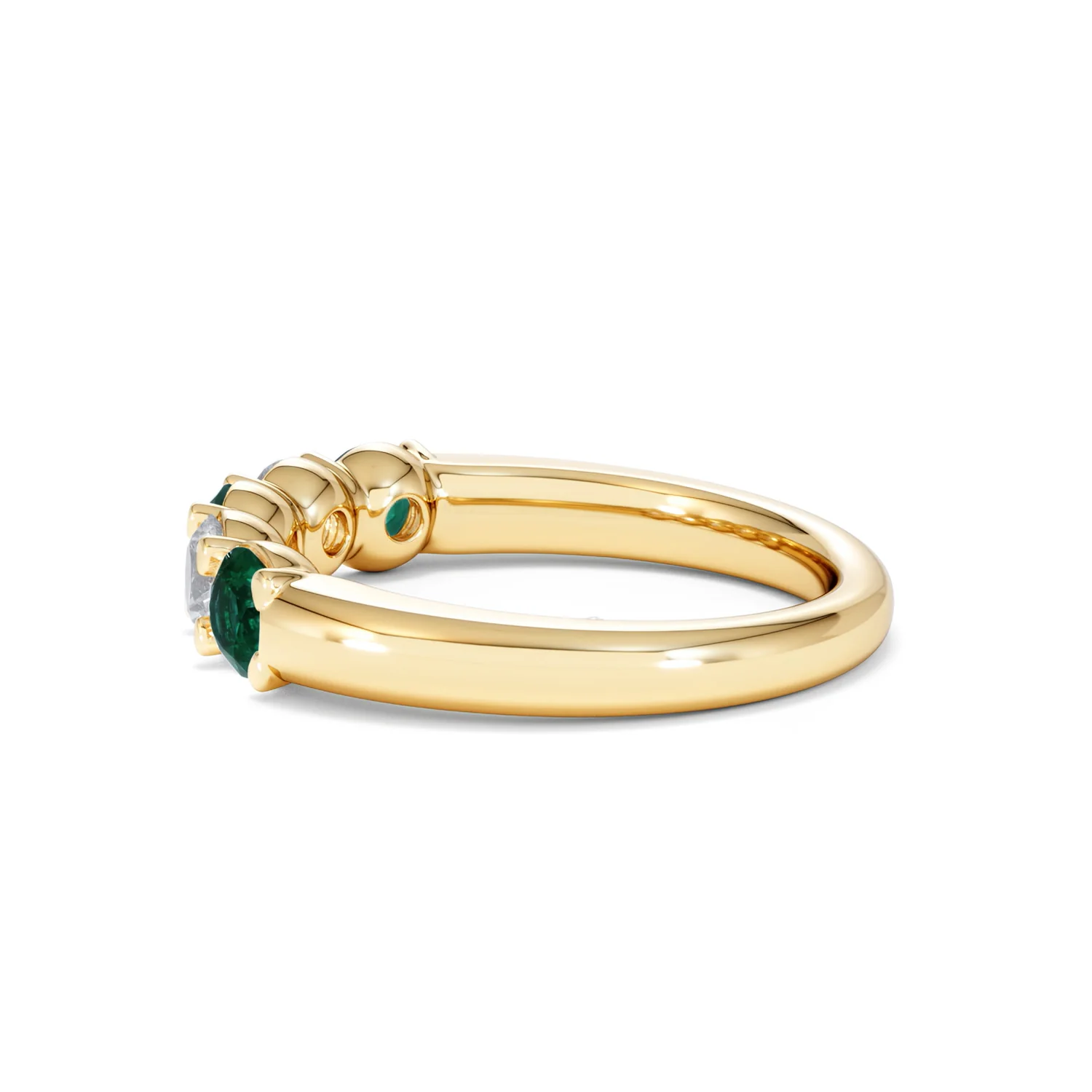 Solene 0.75ct Round Cut Lab Emerald and Lab Diamond Half Eternity Ring in 18K Yellow Gold - Image 66