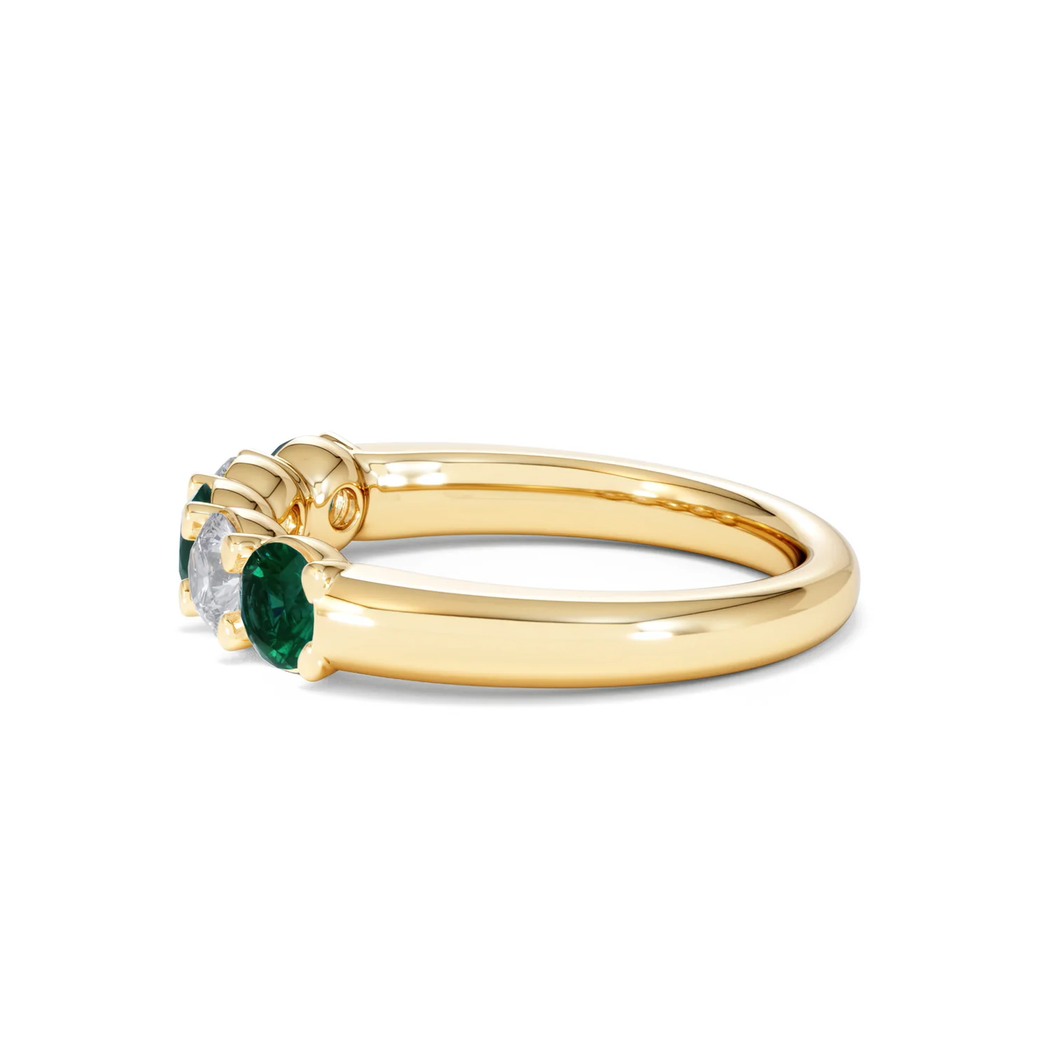 Solene 0.75ct Round Cut Lab Emerald and Lab Diamond Half Eternity Ring in 18K Yellow Gold - Image 69