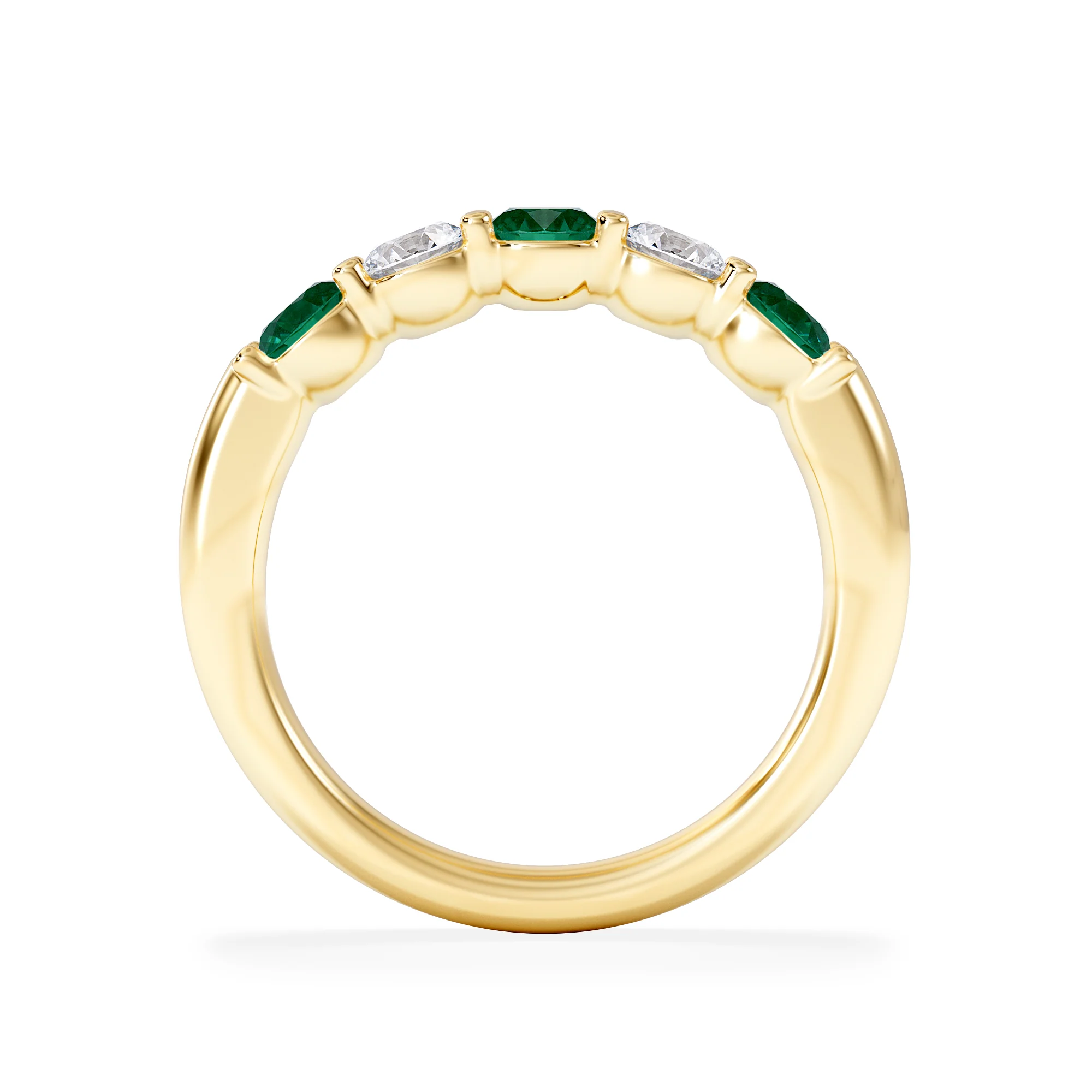 Solene 0.75ct Round Cut Lab Emerald and Lab Diamond Half Eternity Ring in 18K Yellow Gold - Image 7
