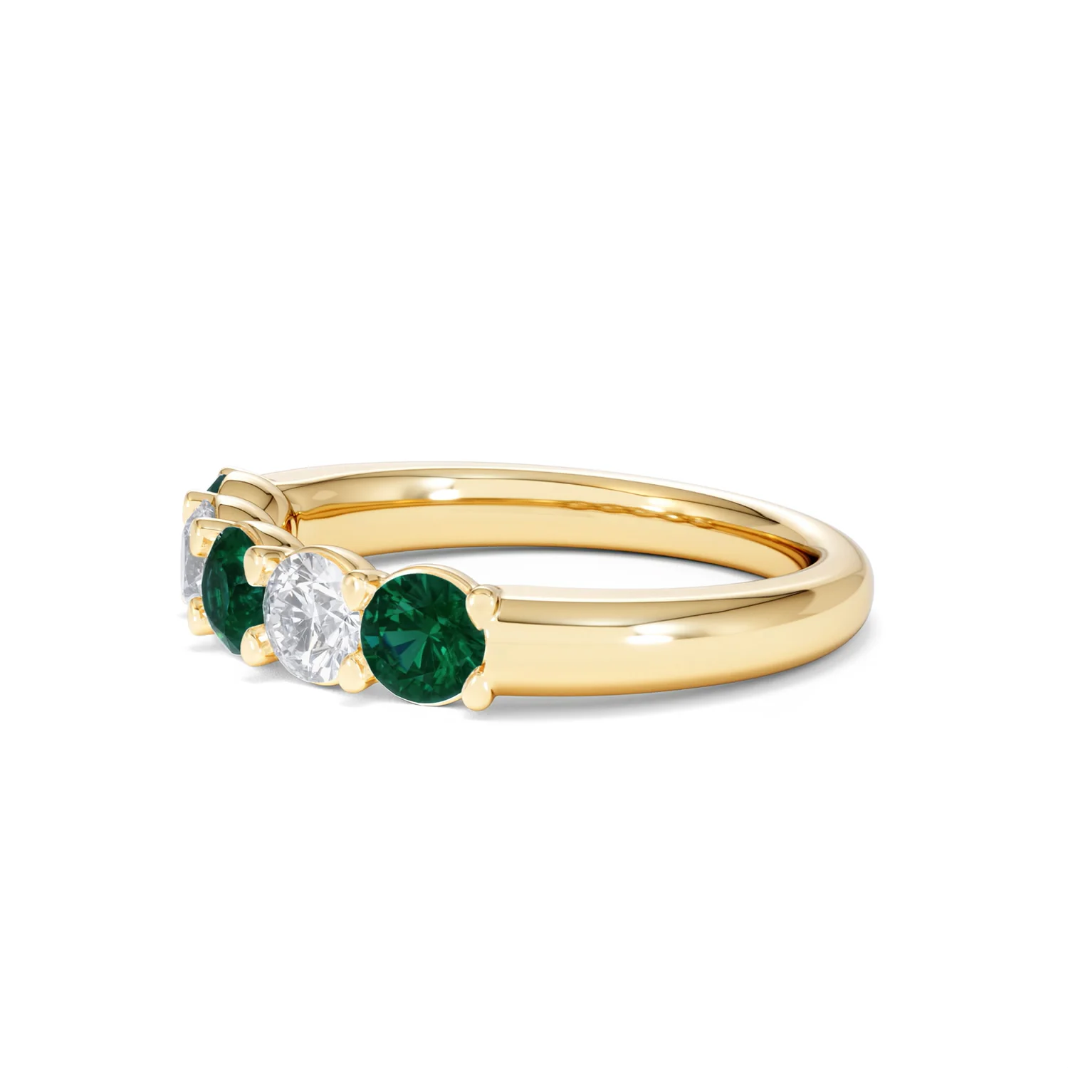 Solene 0.75ct Round Cut Lab Emerald and Lab Diamond Half Eternity Ring in 18K Yellow Gold - Image 75