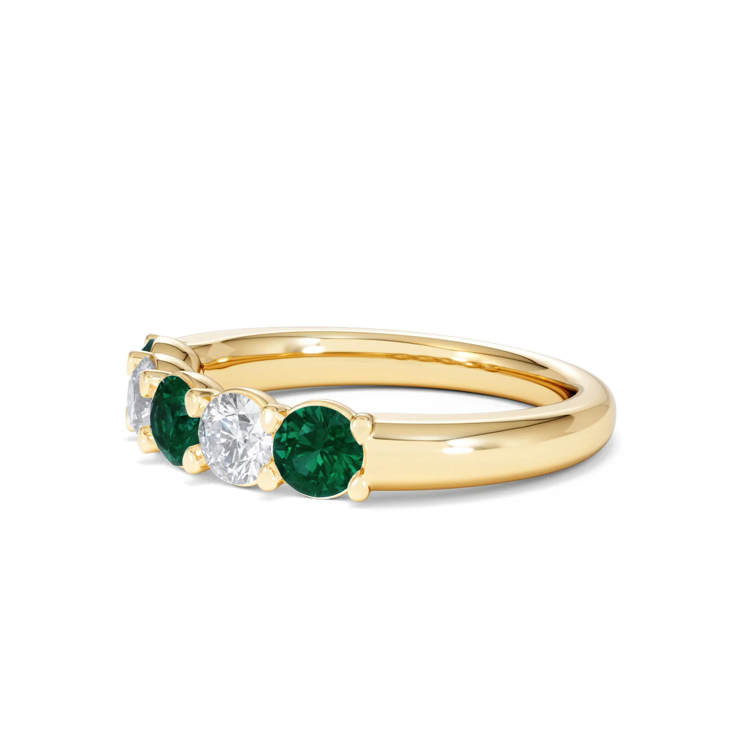 Solene 0.75ct Round Cut Lab Emerald and Lab Diamond Half Eternity Ring in 18K Yellow Gold - Image 76