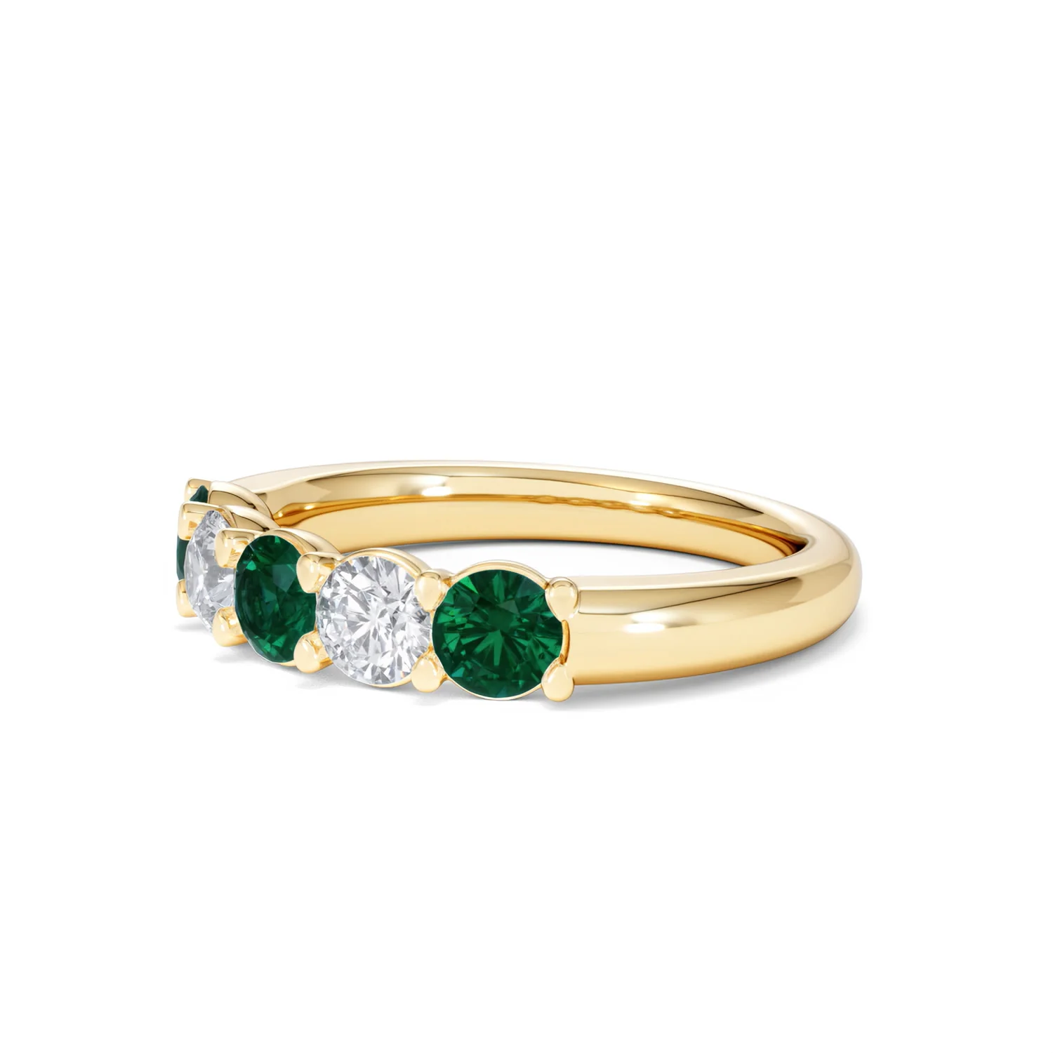 Solene 0.75ct Round Cut Lab Emerald and Lab Diamond Half Eternity Ring in 18K Yellow Gold - Image 78