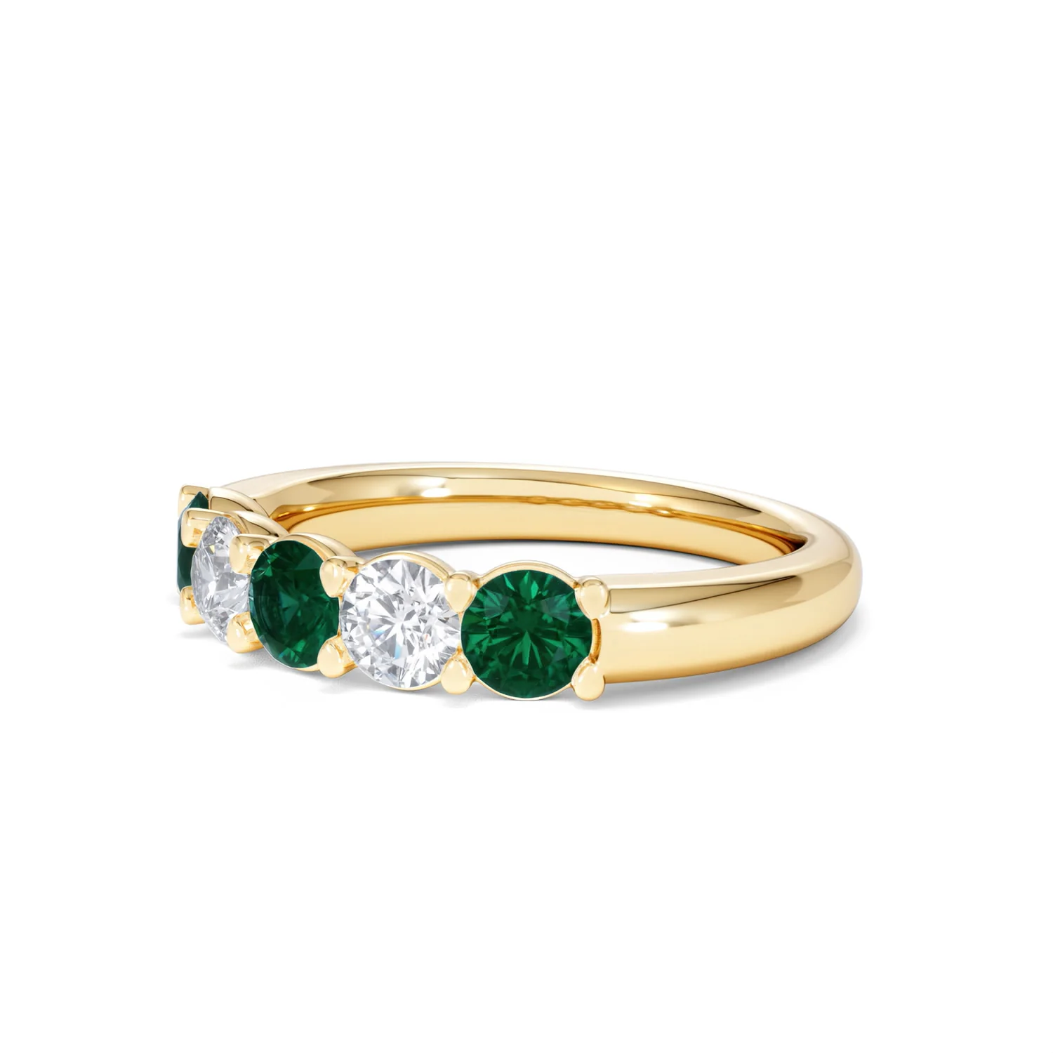 Solene 0.75ct Round Cut Lab Emerald and Lab Diamond Half Eternity Ring in 18K Yellow Gold - Image 79