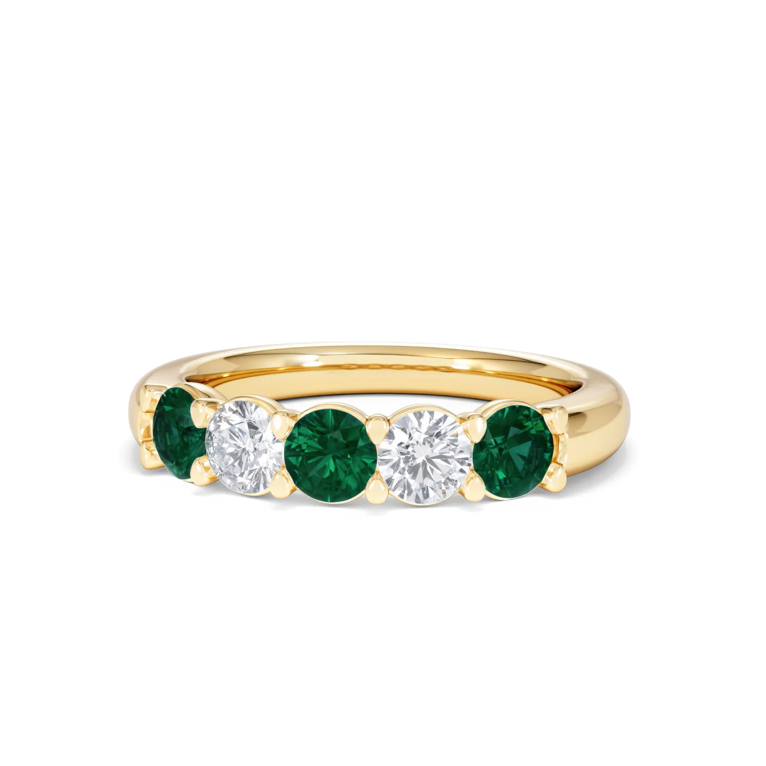 Solene 0.75ct Round Cut Lab Emerald and Lab Diamond Half Eternity Ring in 18K Yellow Gold - Image 86