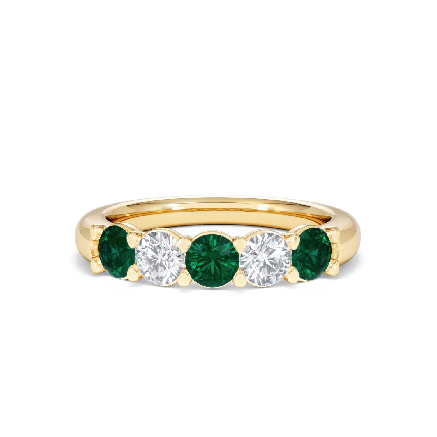 Solene 0.75ct Round Cut Lab Emerald and Lab Diamond Half Eternity Ring in 18K Yellow Gold - Image 88