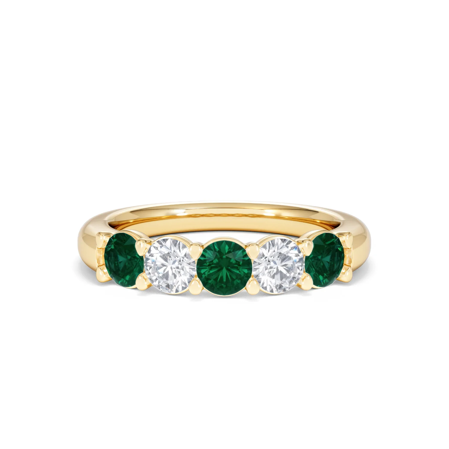 Solene 0.75ct Round Cut Lab Emerald and Lab Diamond Half Eternity Ring in 18K Yellow Gold - Image 9